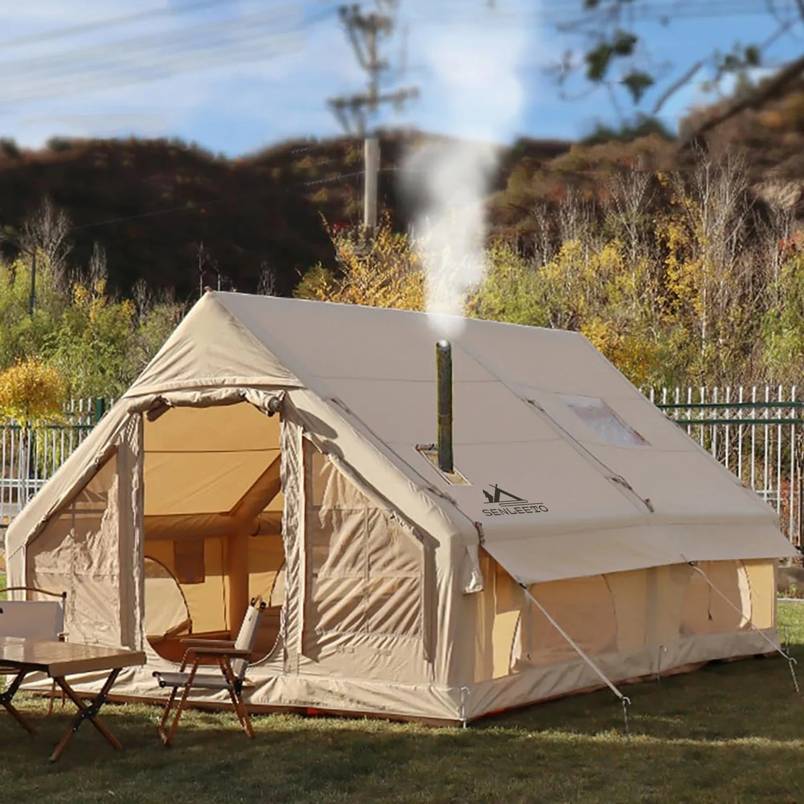 Specialty SENLEETO Portable Inflatable Camping Tent – 2 to 8 Person 420D Oxford 4-Season Blow-Up Tent with Skylight Stove Jack AC Vent Exceptional