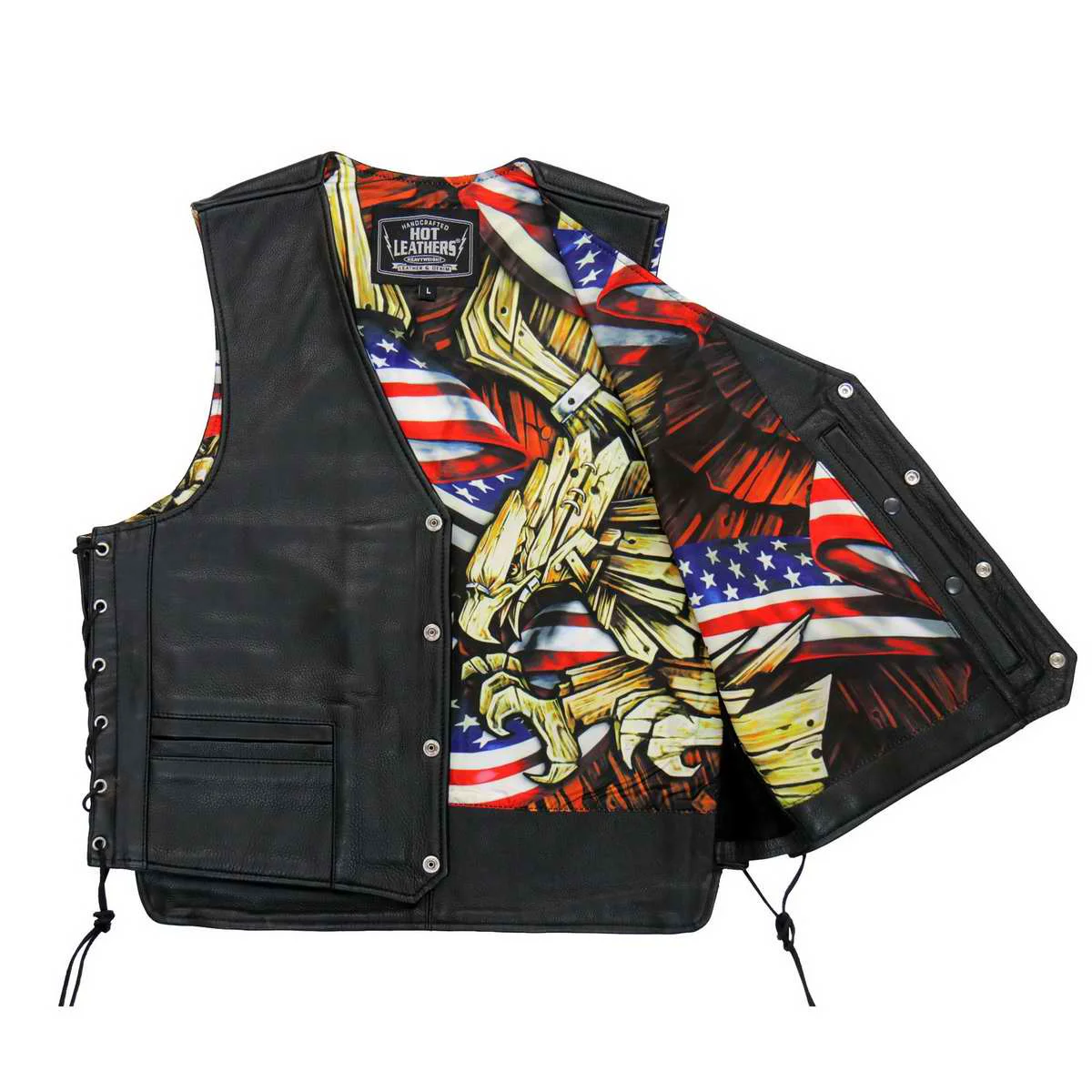 Long-Lasting Hot Leathers M1065 Men’s Black Wooded Eagle Conceal and Carry Side Lace Leather Vest Practical