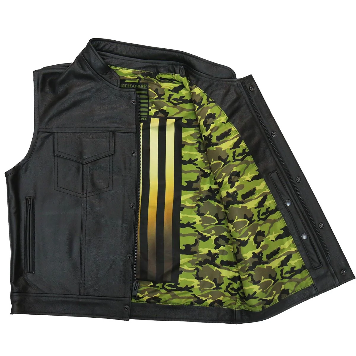 Professional Hot Leathers M1058 Men’s Black Camo Flag Conceal and Carry Leather Vest Reusable
