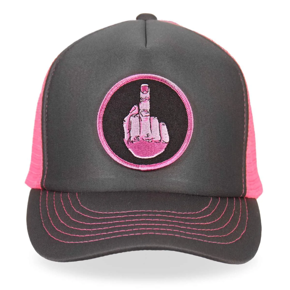 Effective Hot Leathers GSH1001 Middle Finger Grey and Pink Trucker Hat Clean
