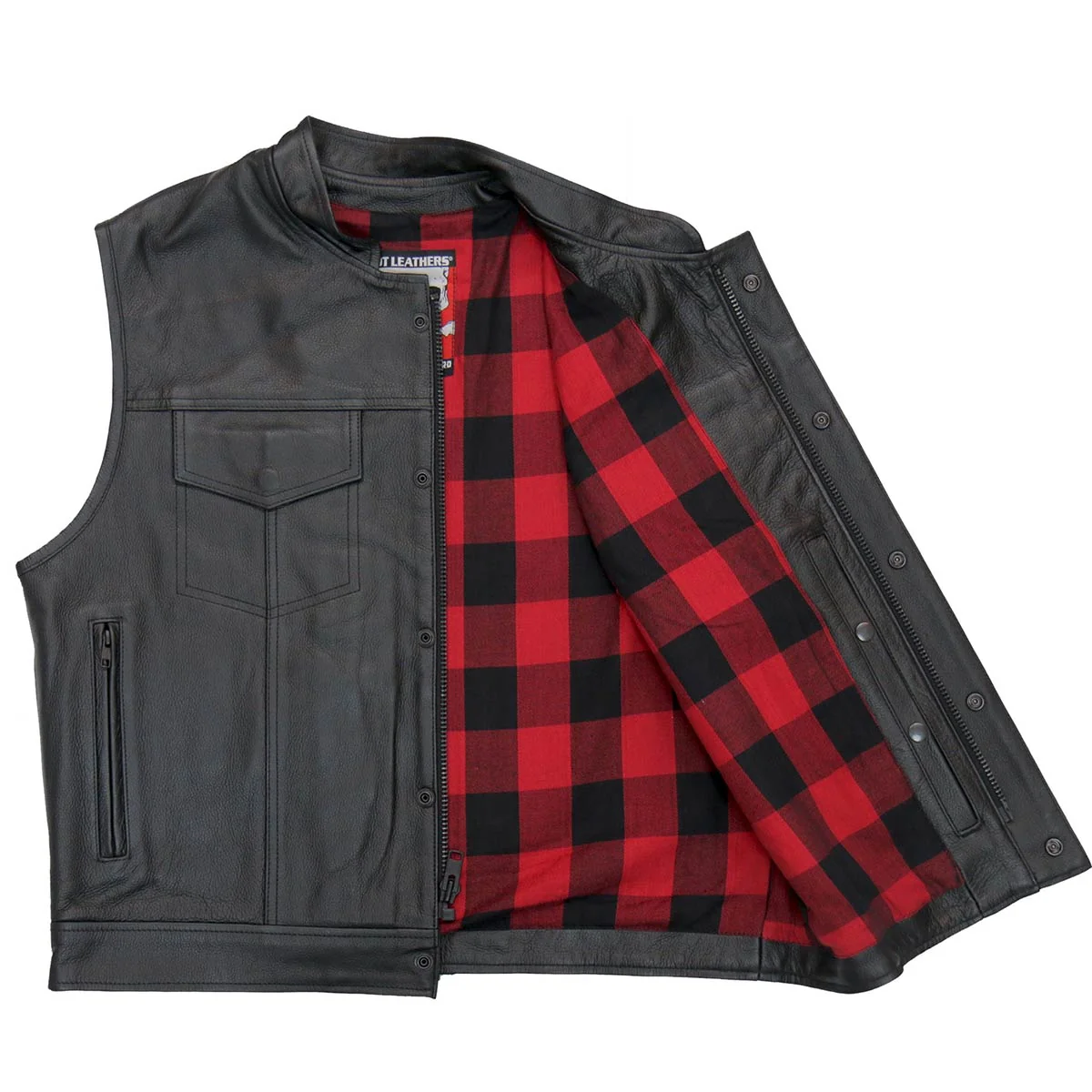 Carefully Designed Hot Leathers M1060 Men’s Black Flannel Red Conceal and Carry Leather Vest Dependable