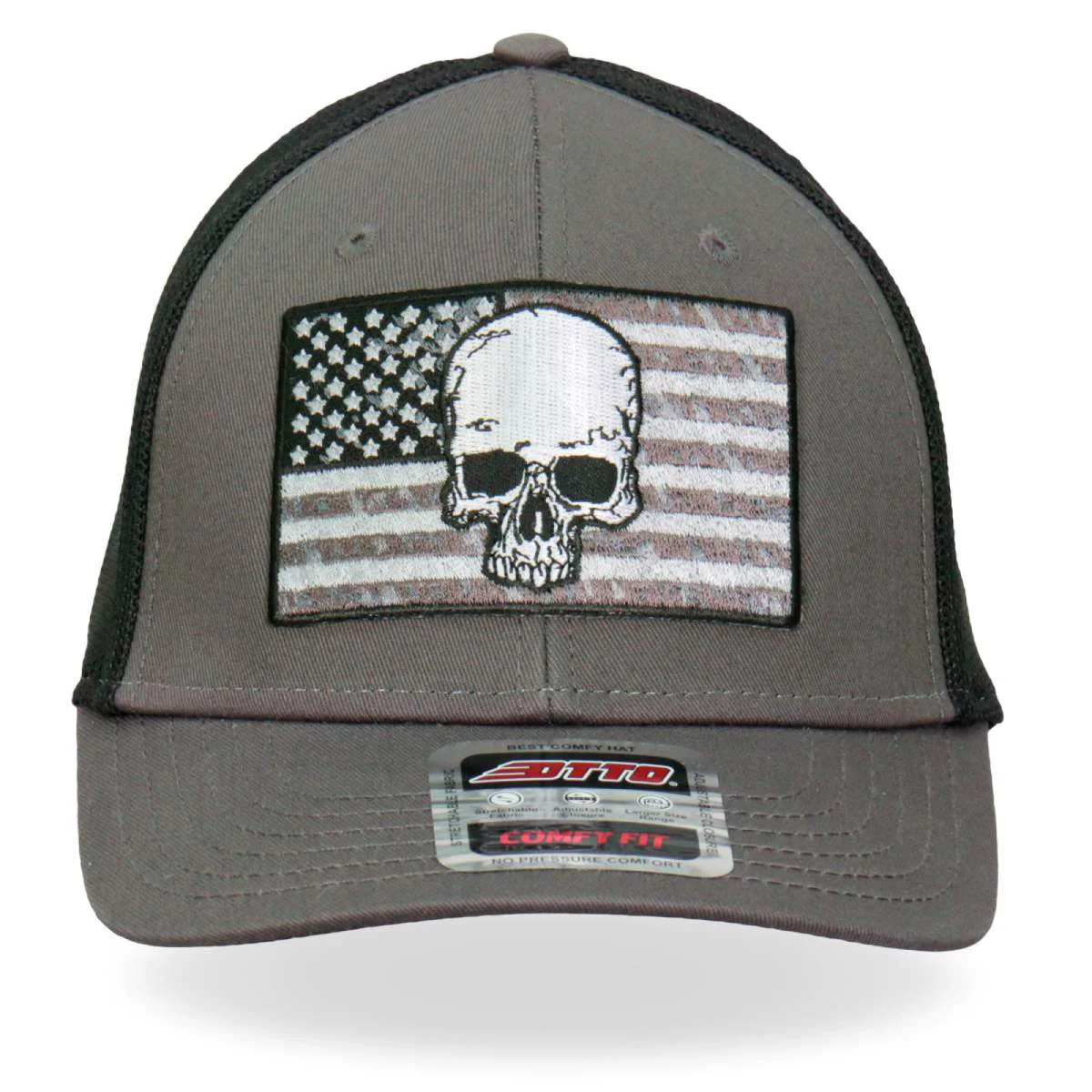 Fashionable Hot Leathers GSH1021 Gray Skull Flag Trucker Hat Original