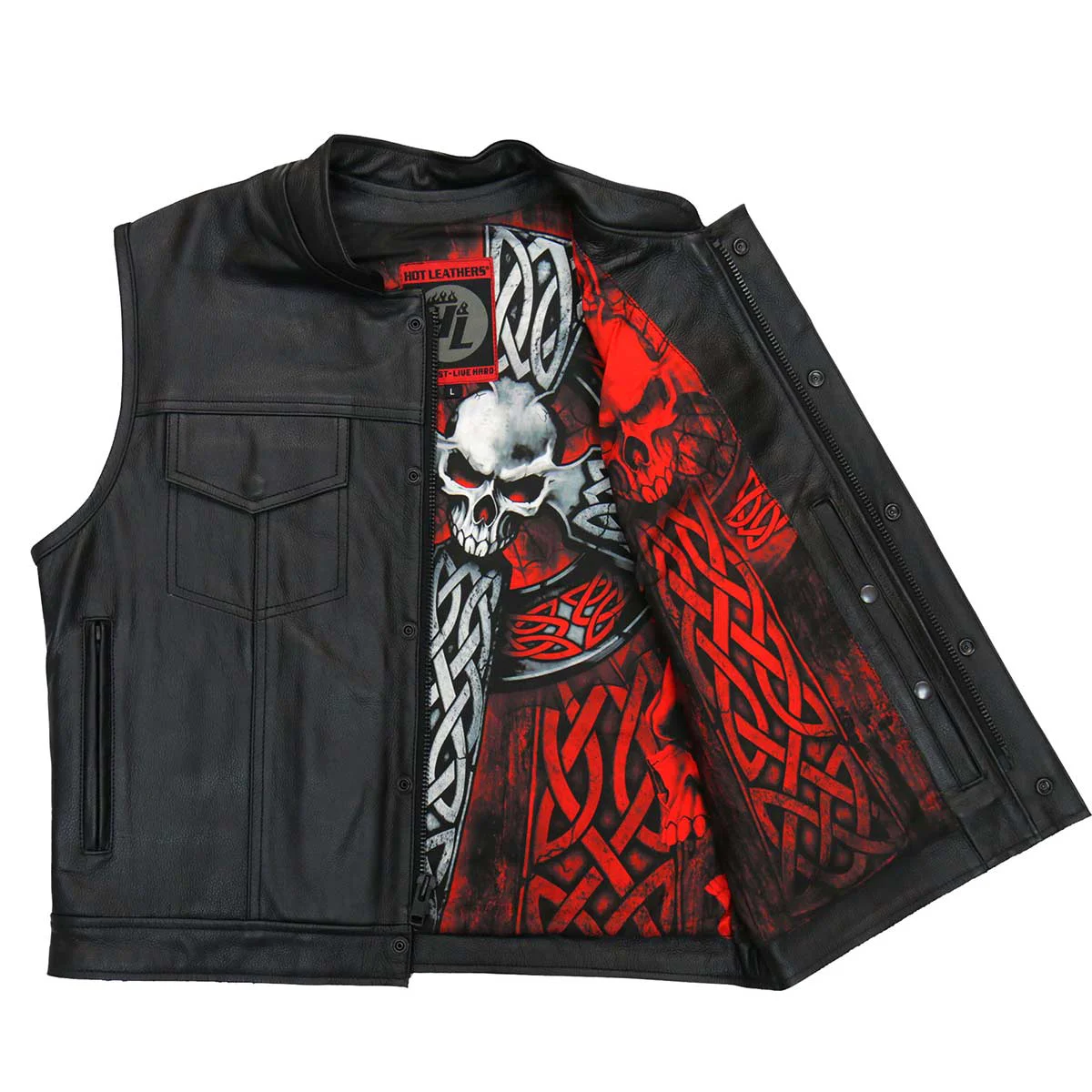 Flexible Hot Leathers M1051 Men’s Black Celtic Cross Conceal and Carry Leather Vest Superior