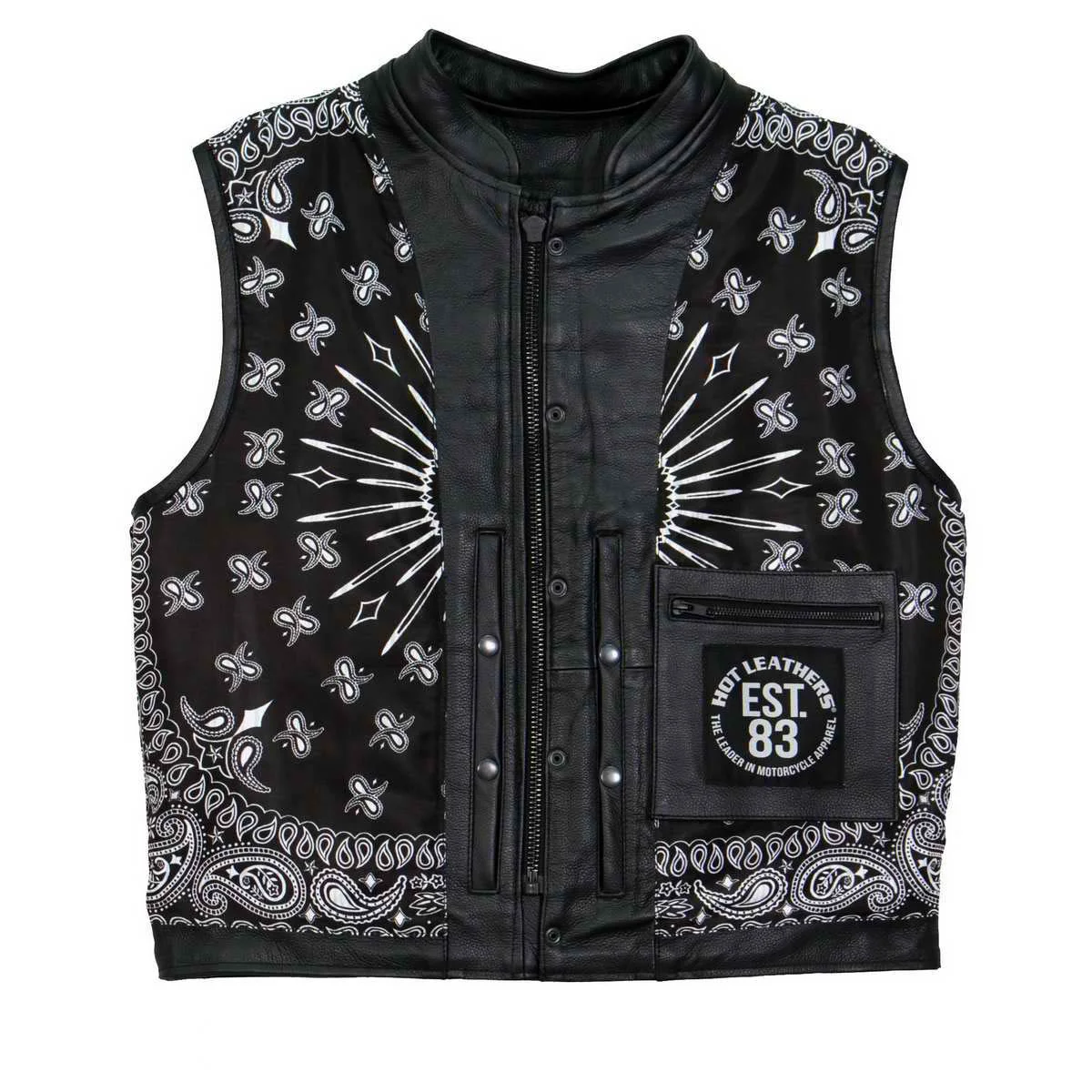 Pure Hot Leathers M1049 Men’s Black Paisley Conceal and Carry Motorcycle Club Style Leather Vest Efficient