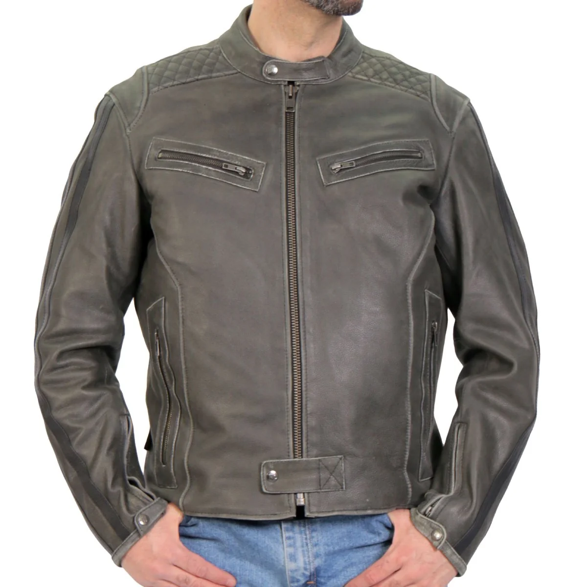 Comfortable Hot Leathers Men’s Ash Racer Café Racer Leather Jacket – JKM1033 ASH RACER Durable