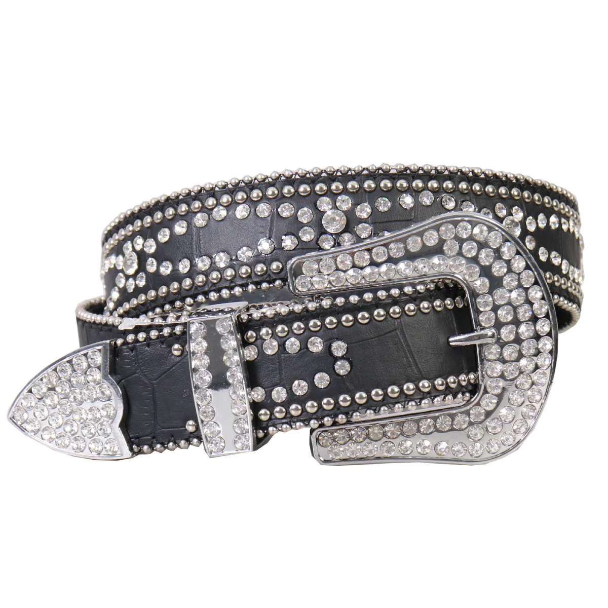 Healthy Hot Leathers BLA1103 Round Rhinestone Oval Leather Belt Pure