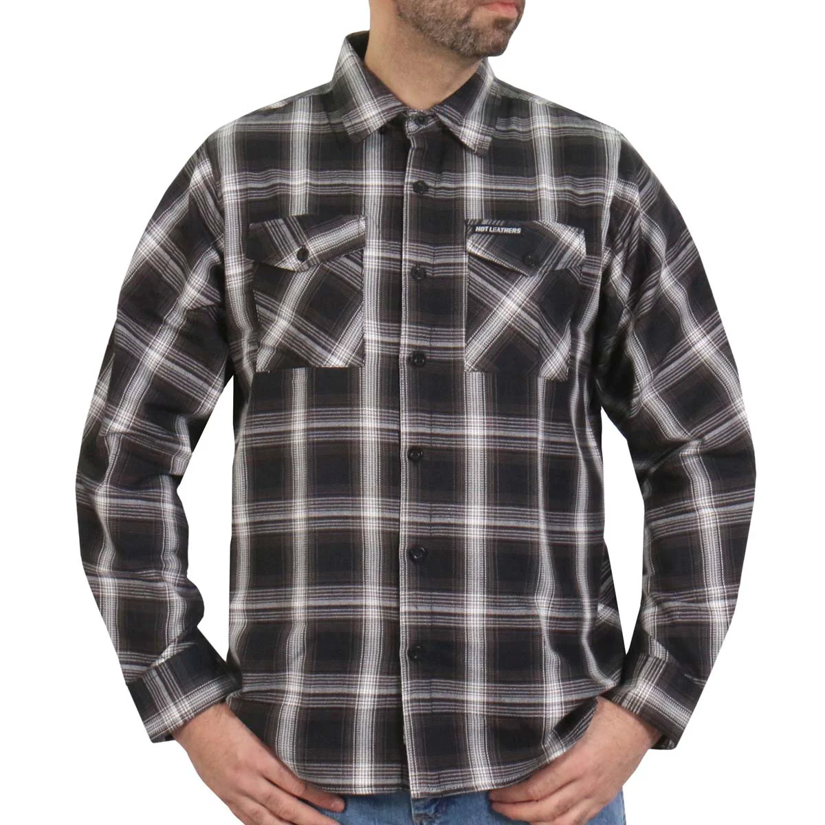Expertly Made Hot Leathers FLM2023 Men’s White and Black Flannel Long Sleeve Shirt Excellent