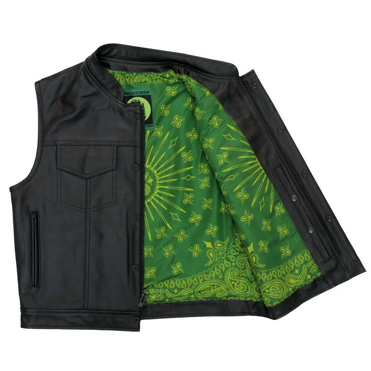 High-End Hot Leathers M1050 Men s Black Paisley Green Conceal and Carry Leather Vest Exceptional