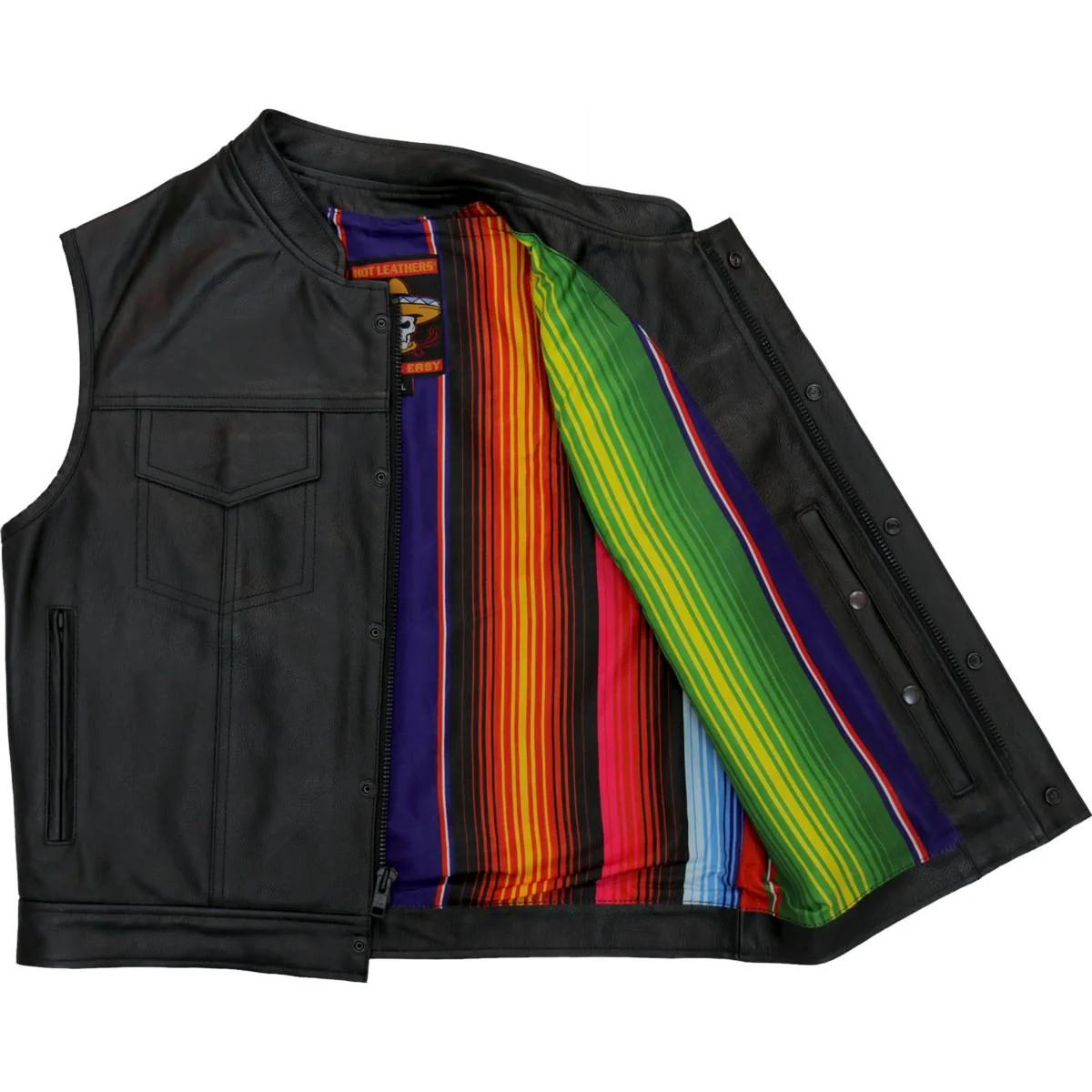 Authentic Hot Leathers M1057 Men s Black Mexican Blanket Conceal and Carry Leather Vest Environmentally Friendly