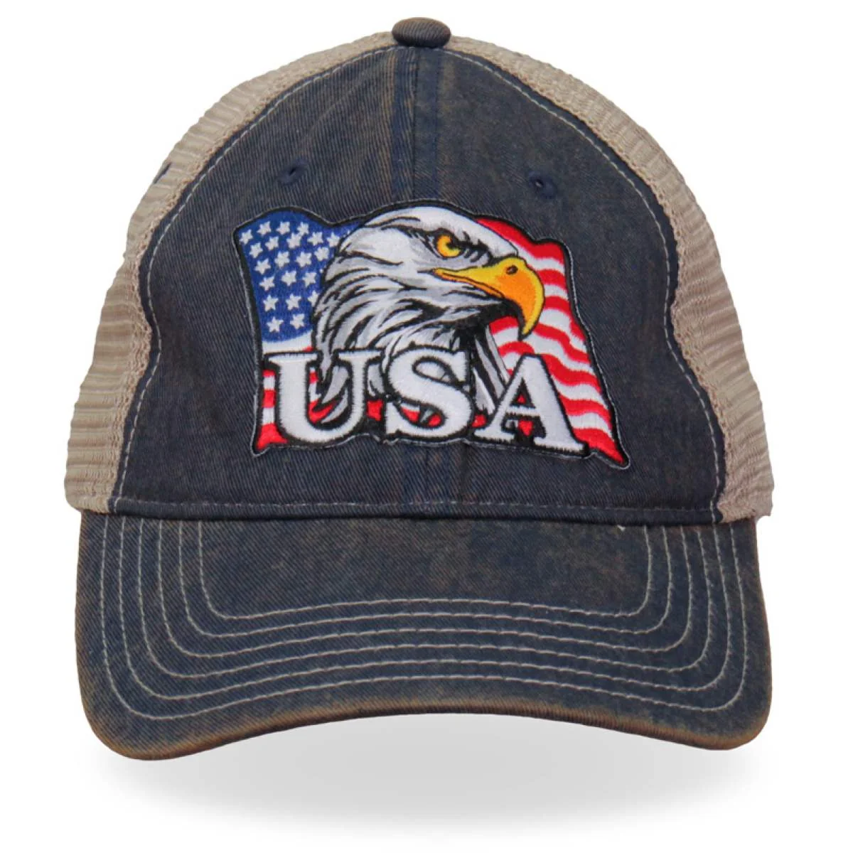 Trendy Hot Leathers GSH1023 Eagle Head Flag Trucker Hat Contemporary