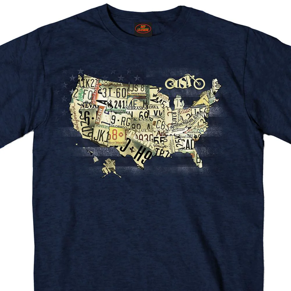 Artisan Hot Leathers GMS1481 Men’s Short Sleeve USA Map Heather Navy T-Shirt Proven