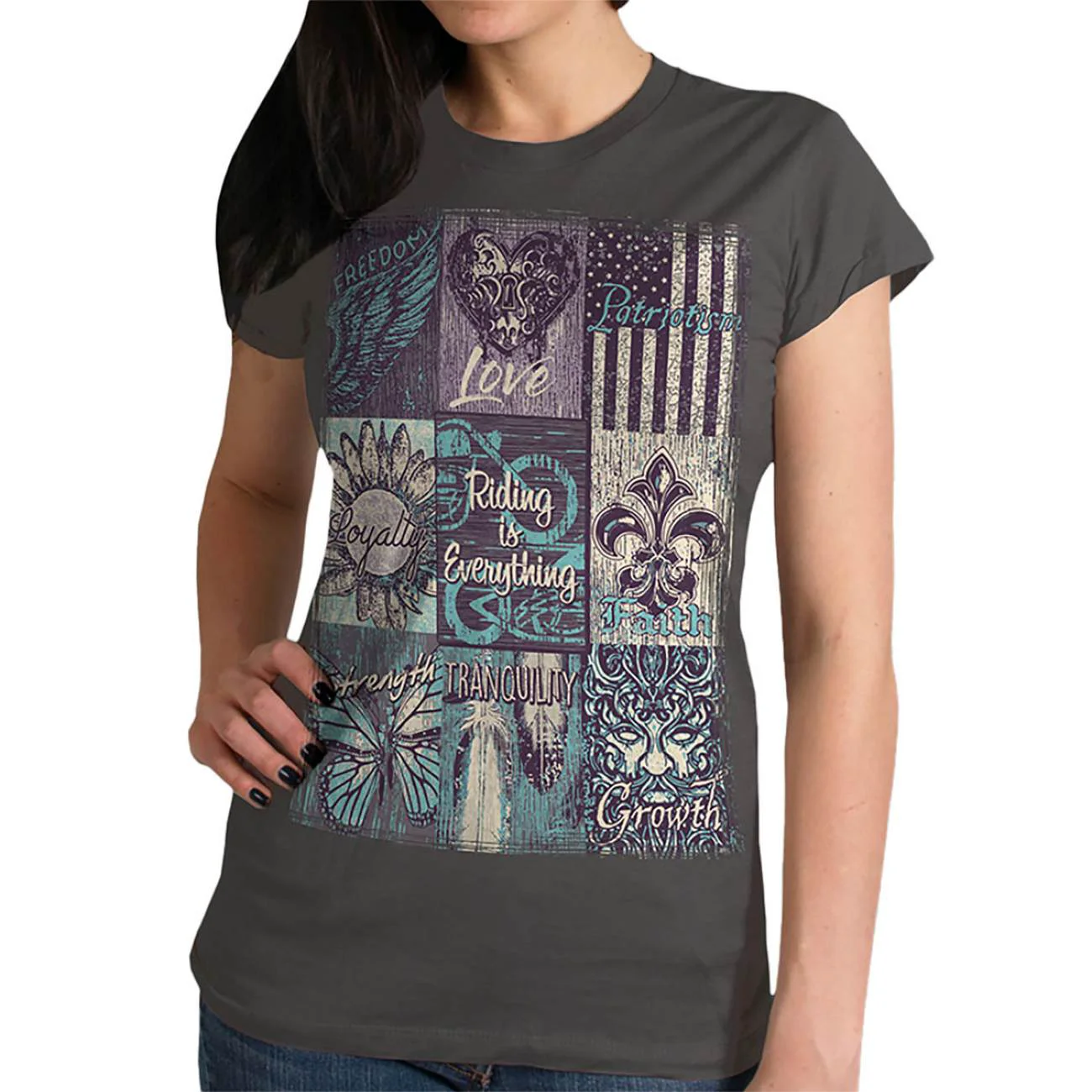 Trusted Hot Leathers GLR1521 Ladies Riding Is Everything Charcoal T-Shirt Verified