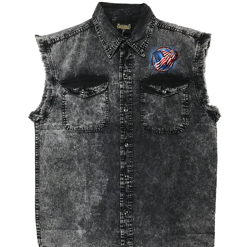 Stylish Hot Leathers GMD5472 Men’s Hoop Eagle Dyed Sleeveless Denim Shirt Reliable