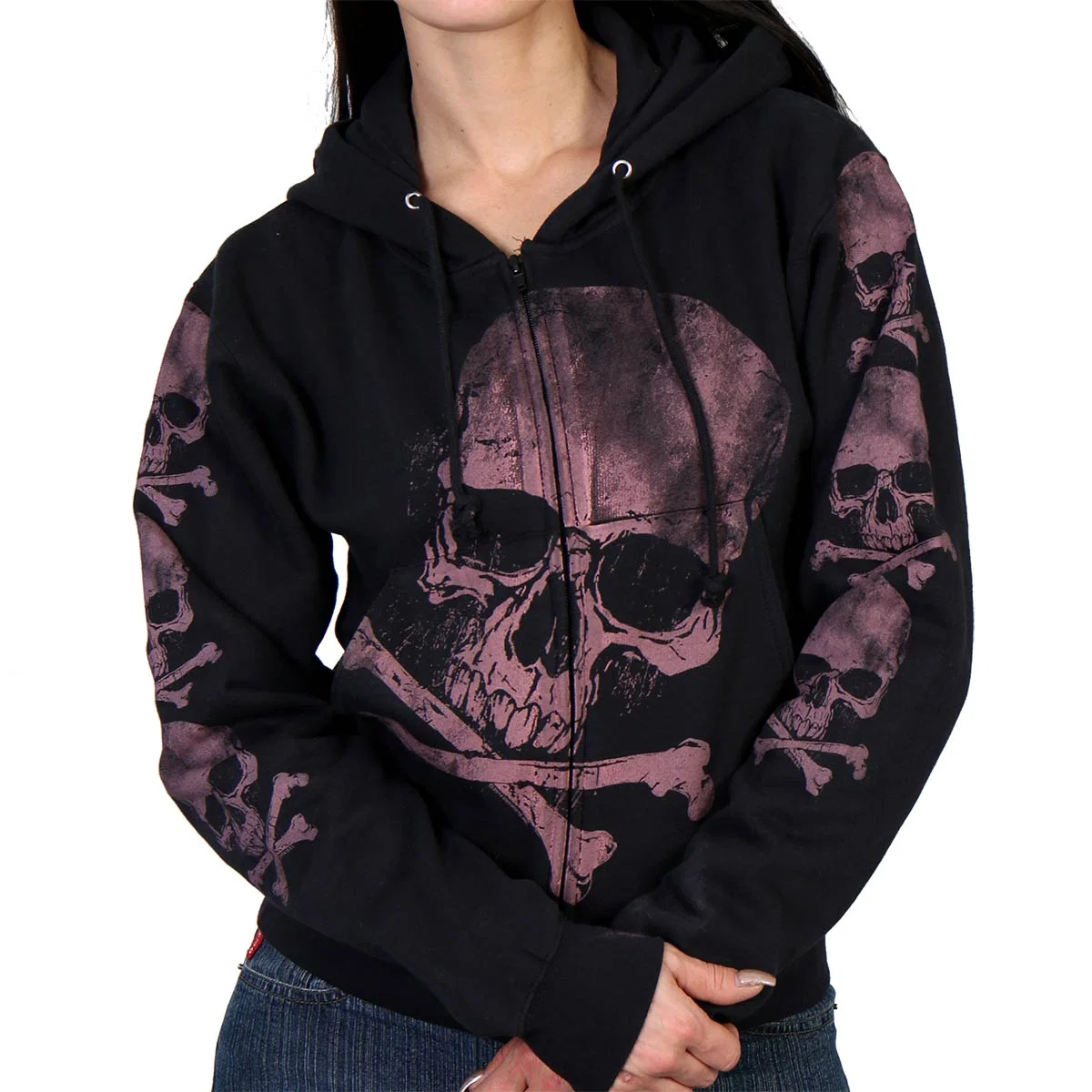 Luxury Hot Leathers GLZ4324 Ladies Skull and Crossbones’ Jumbo Print Ladies Hooded Sweatshirt Genuine