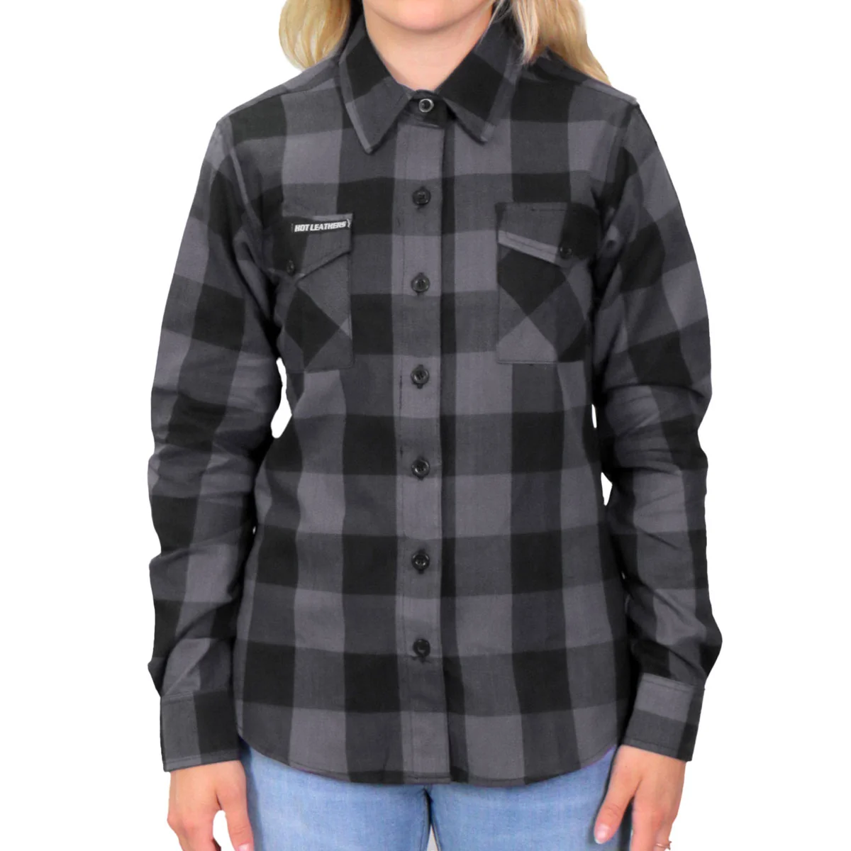Smart Hot Leathers FLL3001 Ladies Long Sleeve Cotton Black and Gray Flannel Official