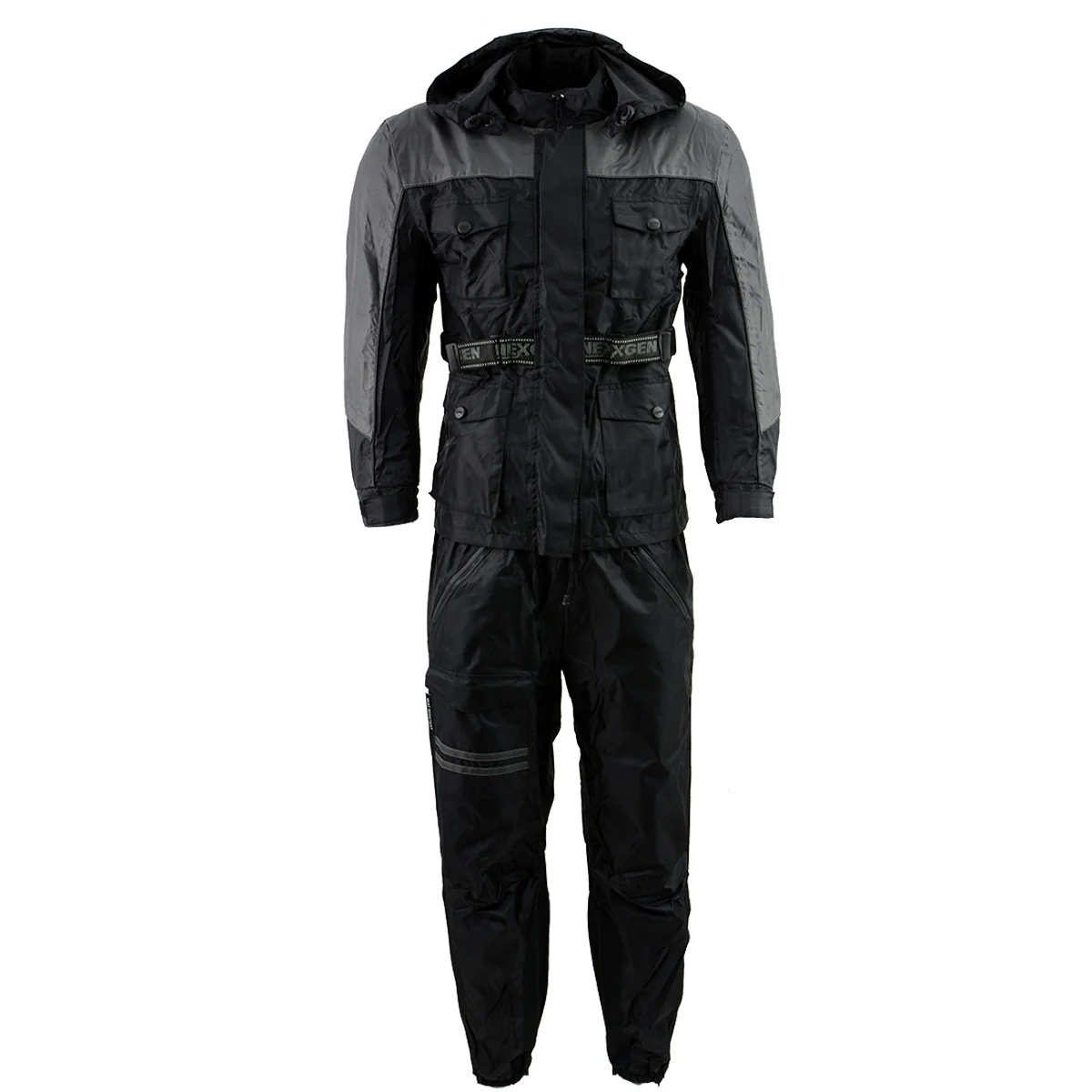 Sophisticated NexGen Men’s SH2049 Black and Grey Hooded Water Proof Armored Rain Suit Efficient