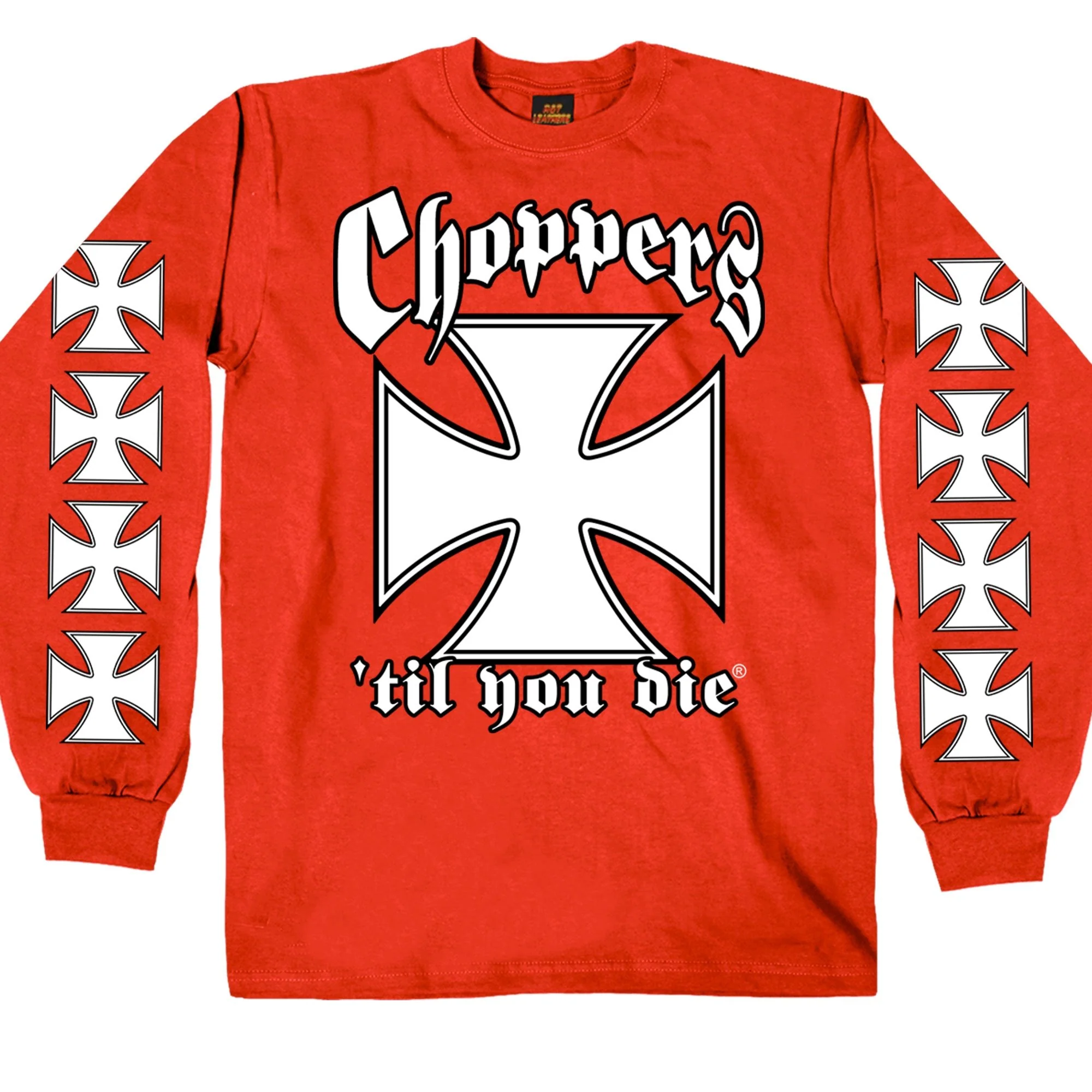 Powerful Hot Leathers GMS2456 Mens Classic Choppers ‘Til You Die Red Long Sleeve Shirt