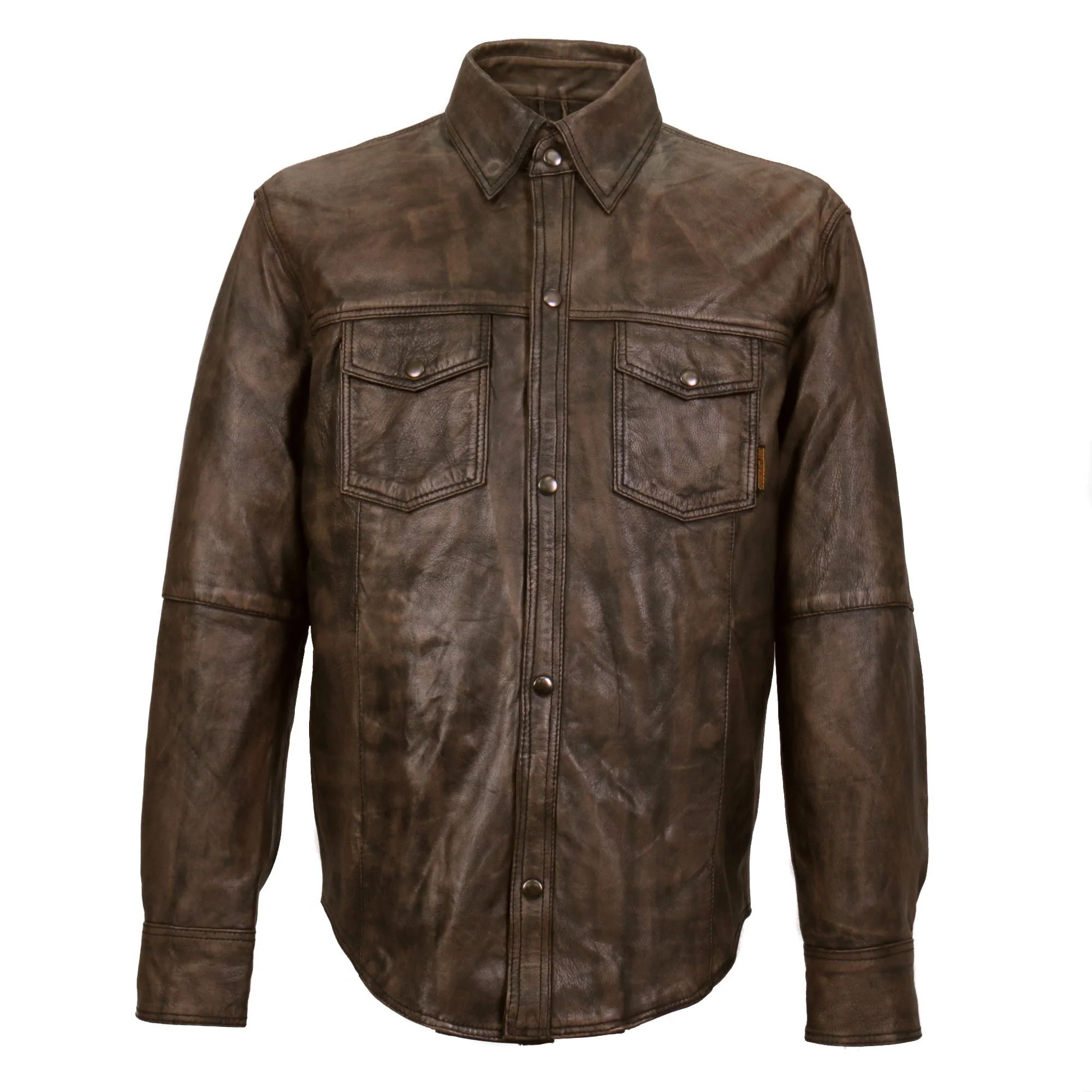 Effective Hot Leathers LCS1004 Men’s Distressed Brown Leather Fashion Shirt with Multiple Pockets Luxury
