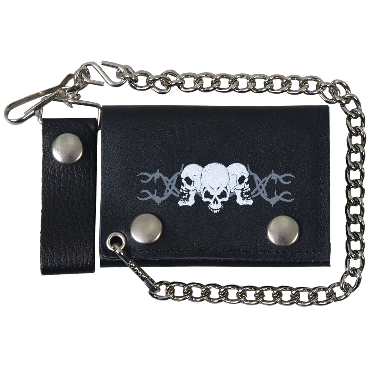 Healthy Hot Leathers WLB1014 Barbed Wire Skulls Black Leather Wallet with Chain Solid