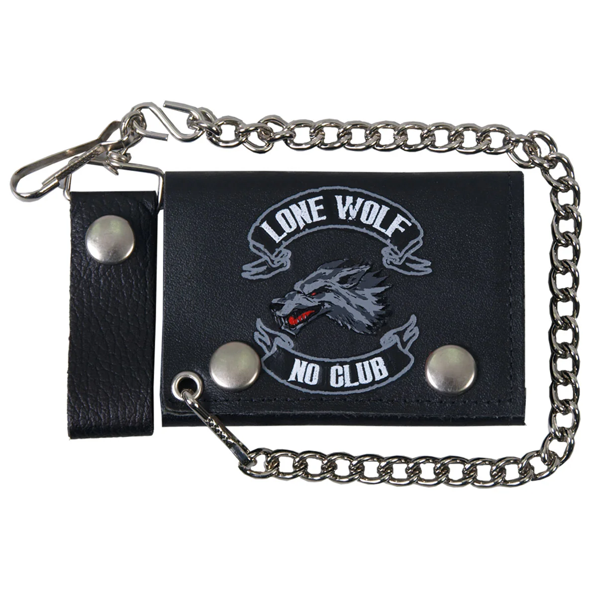 High-Grade Hot Leathers WLB1007 Lone Wolf Tri-Fold Black Leather Wallet with Chain Original