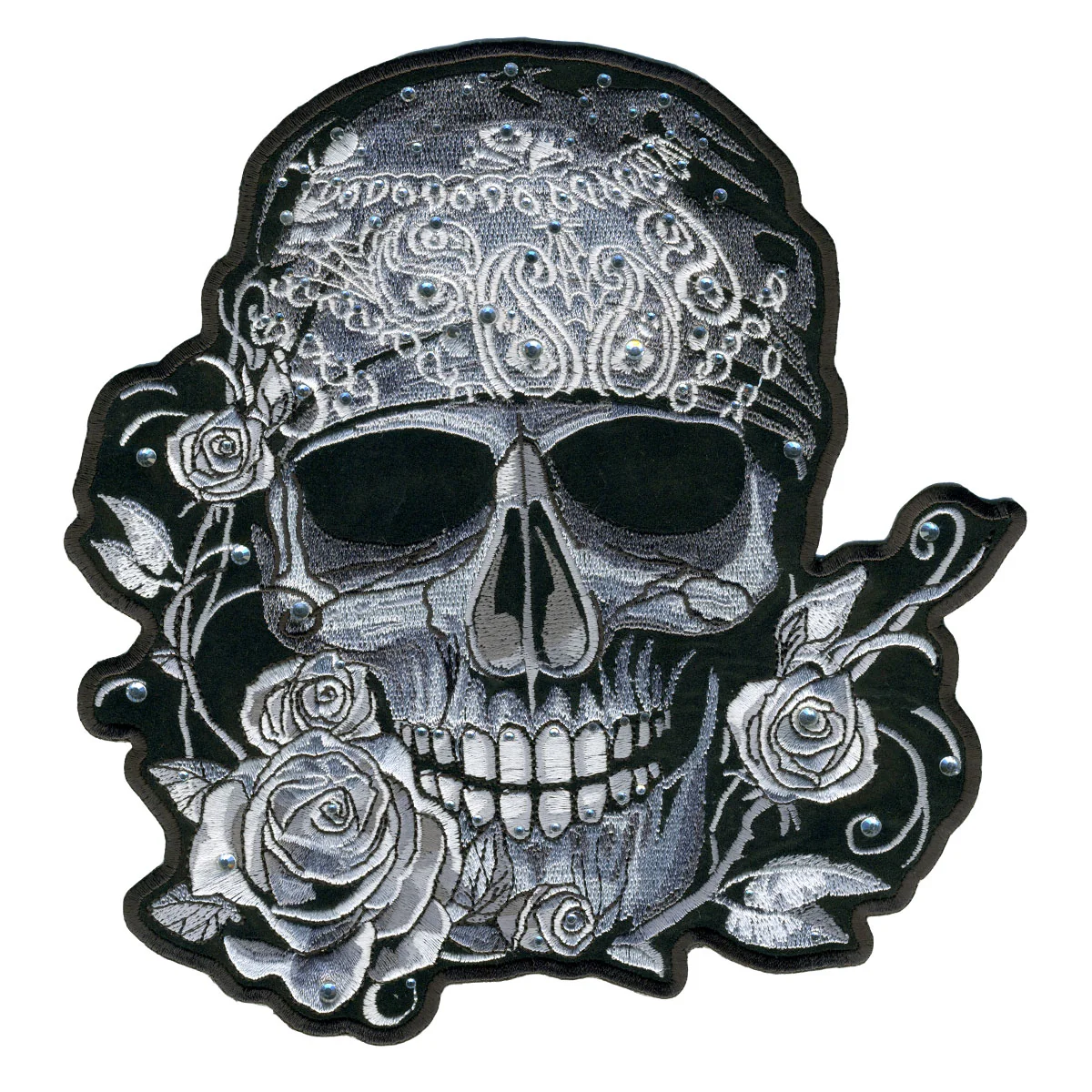 Modern Hot Leathers PPC3217 Bandana Skull with Rhinestones 8 x 8 Patch Organic