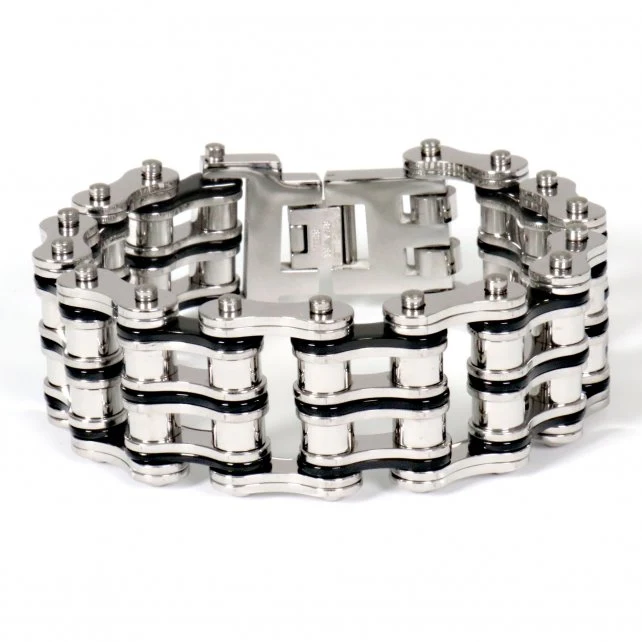 Premium Material Hot Leathers JWB4105 Triple Wide Silver Motorcycle Chain Bracelets Organic