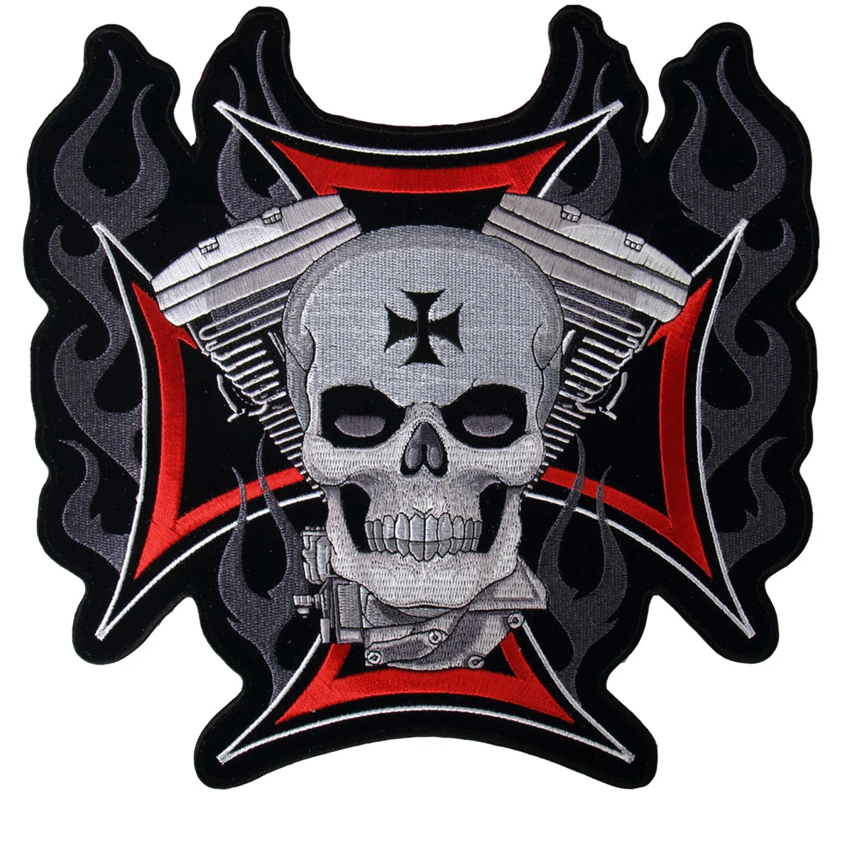 High-End Hot Leathers PPA1837 Cross Motor and Skull Embroidered 11 x 11 Patch Trendy