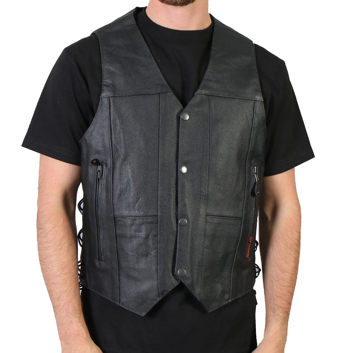 Authentic Hot Leathers M1017 Men’s Black ’10 Pocket’ Leather Vest with Side Laces Selected