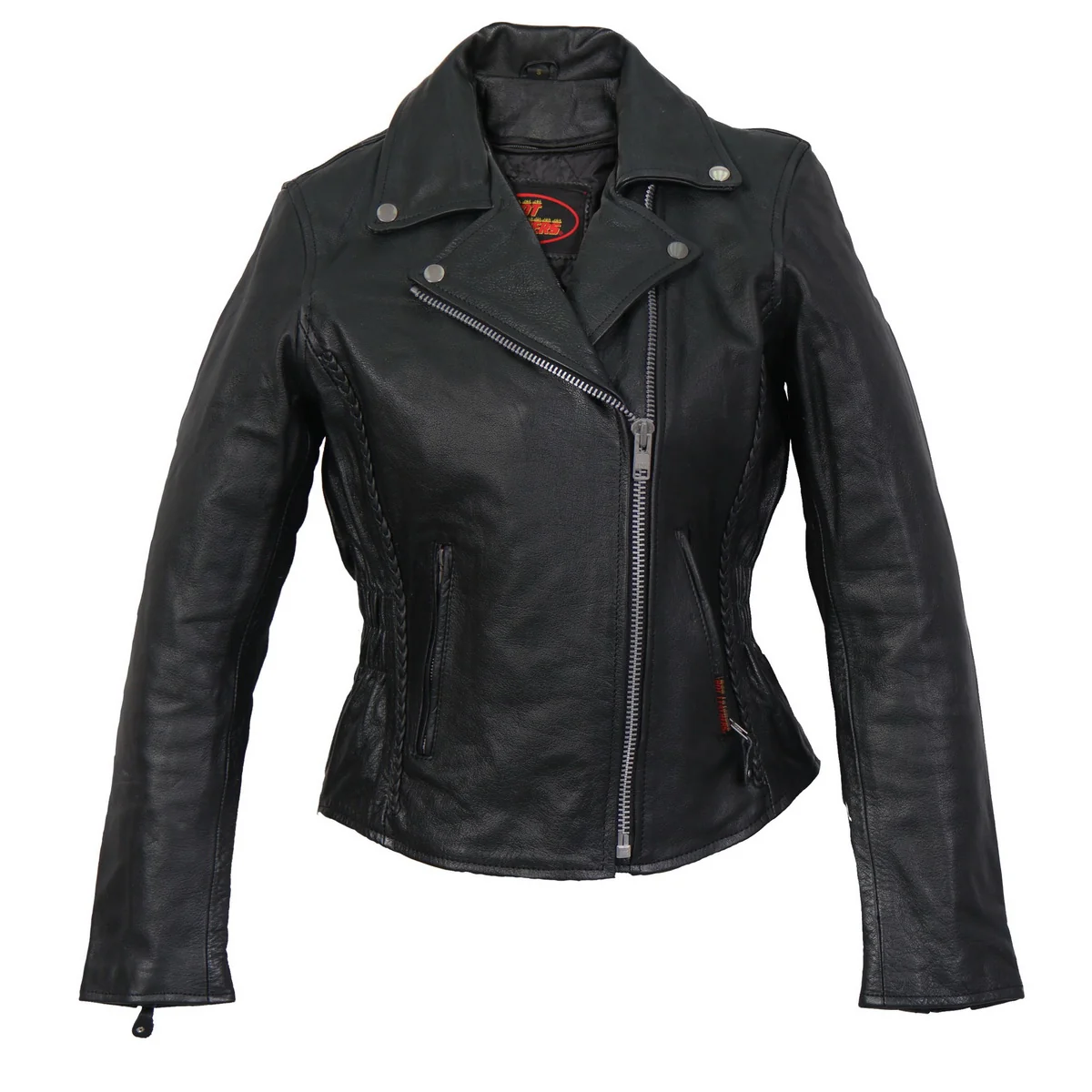 Easy-to-Use Hot Leathers Ladies Crossbraid Black Leather Motorcycle Jacket – JKL1009 CrossbraidJKL1009 Luxury