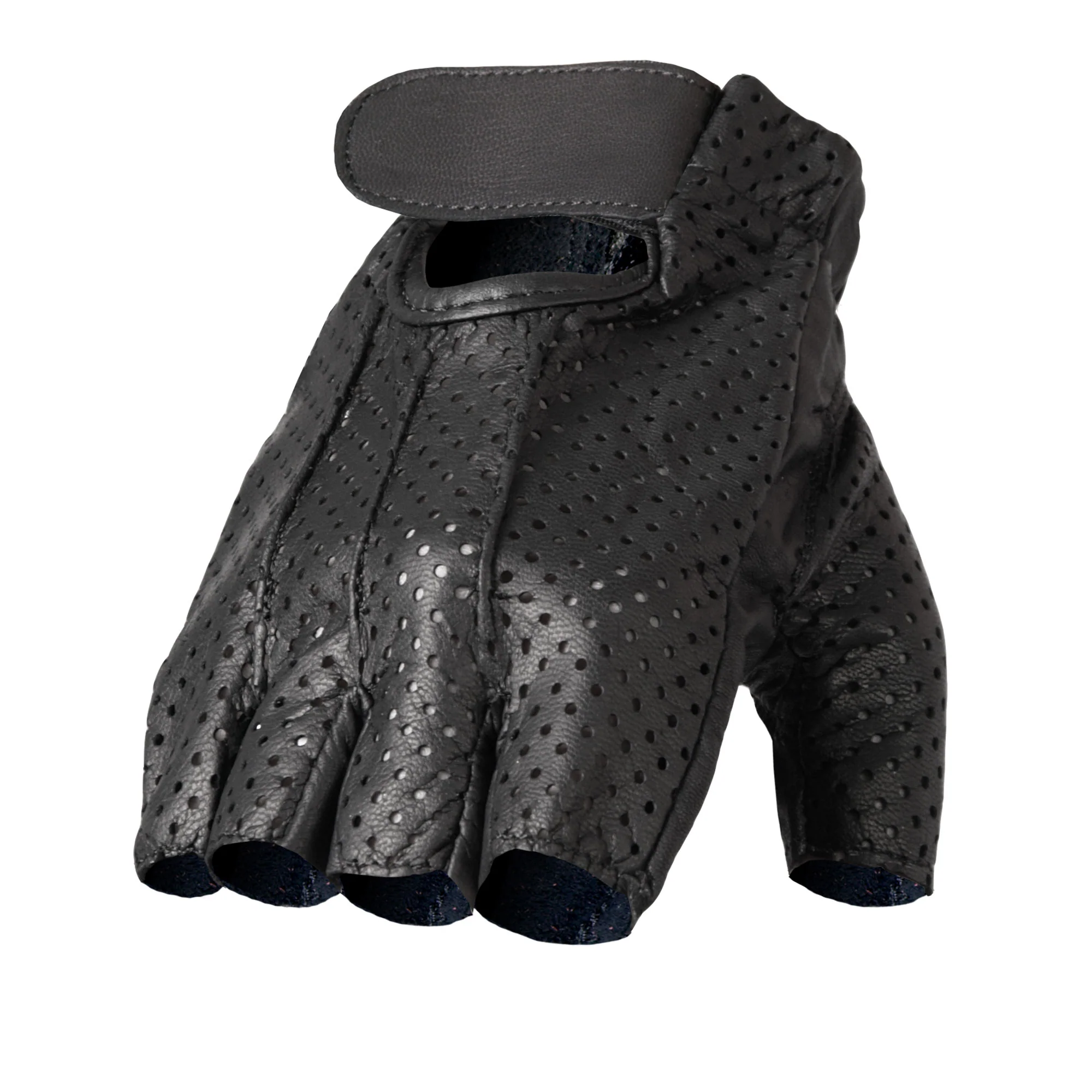 Convenient Hot Leathers GVM1016 Unlined Fingerless Vented Leather Gloves with Padded Gel Palm Natural