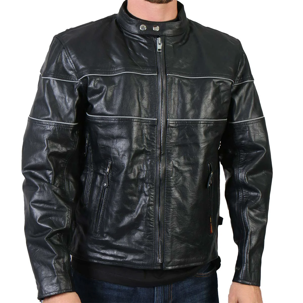 Luxury Hot Leathers Men’s Nightline Scooter Leather Motorcycle Jacket – JKM1004 NIGHT LINE Durable