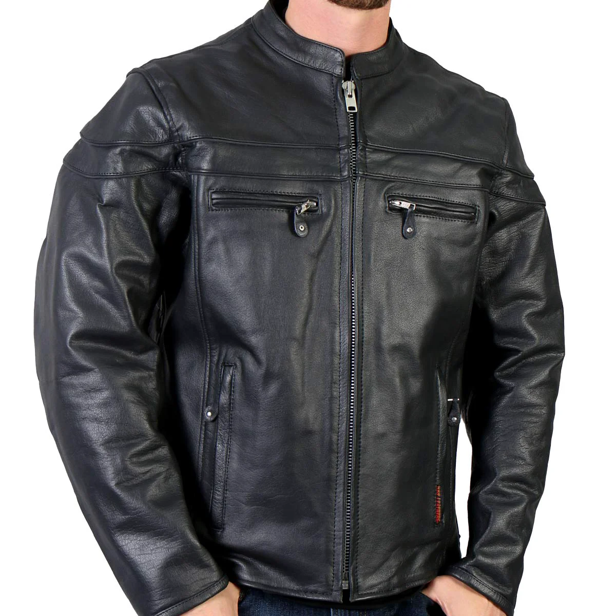 Elite Hot Leathers Men’s Twin Track Racer Leather Motorcycle Jacket – JKM1011 TWIN TRACK Excellent