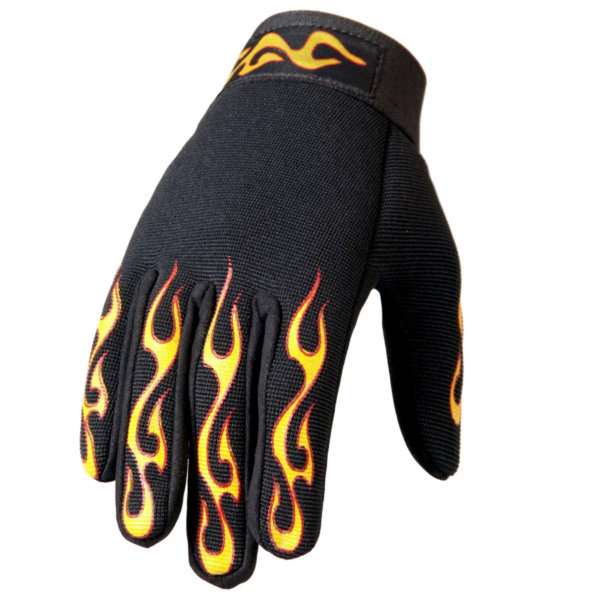 High-Quality Hot Leathers GVM2004 Yellow and Red Flame Mechanics Gloves Solid