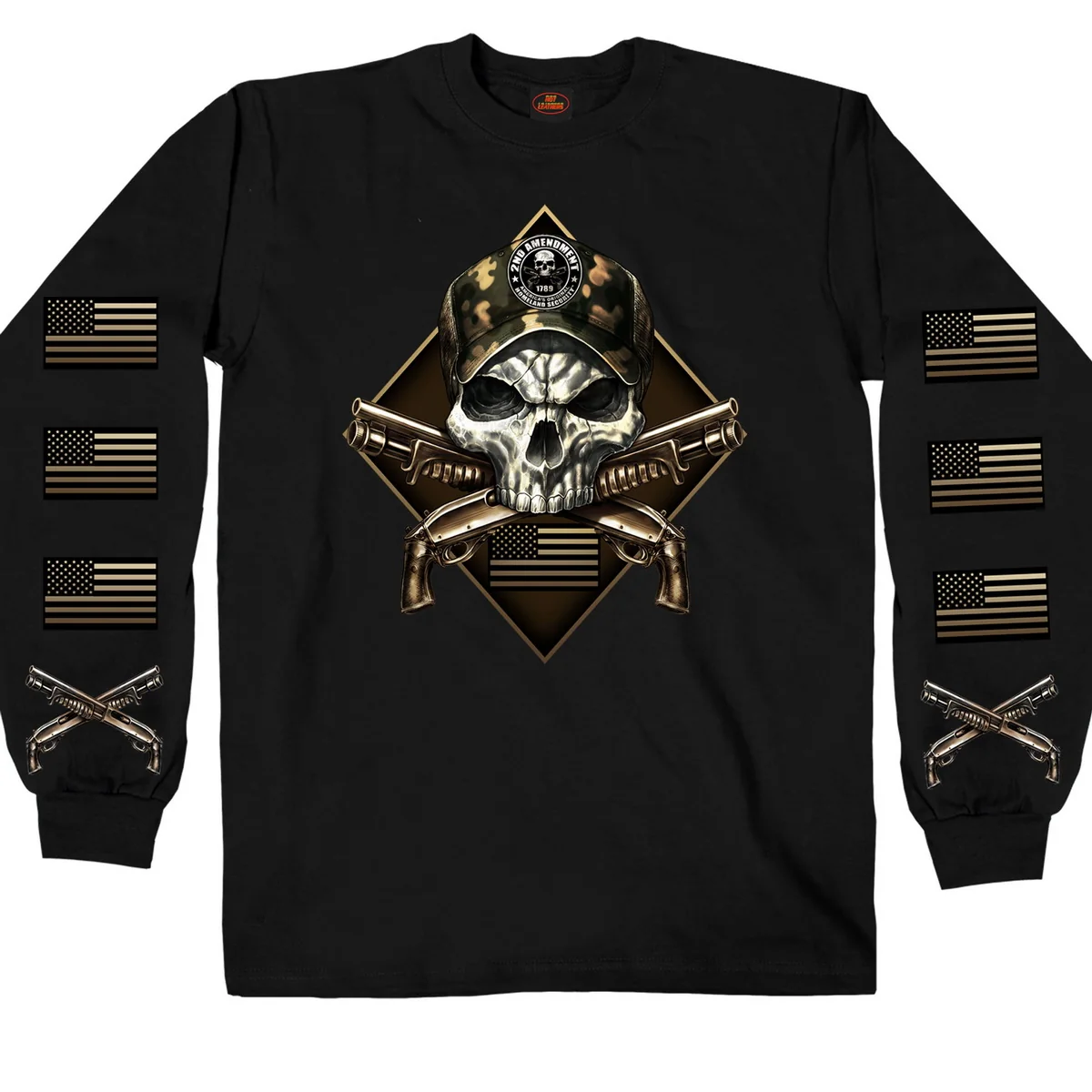 Environmentally Friendly Hot Leathers GMS2415 Men s 2nd Amendment Camo Skull Long Sleeve Black T-Shirt Convenient