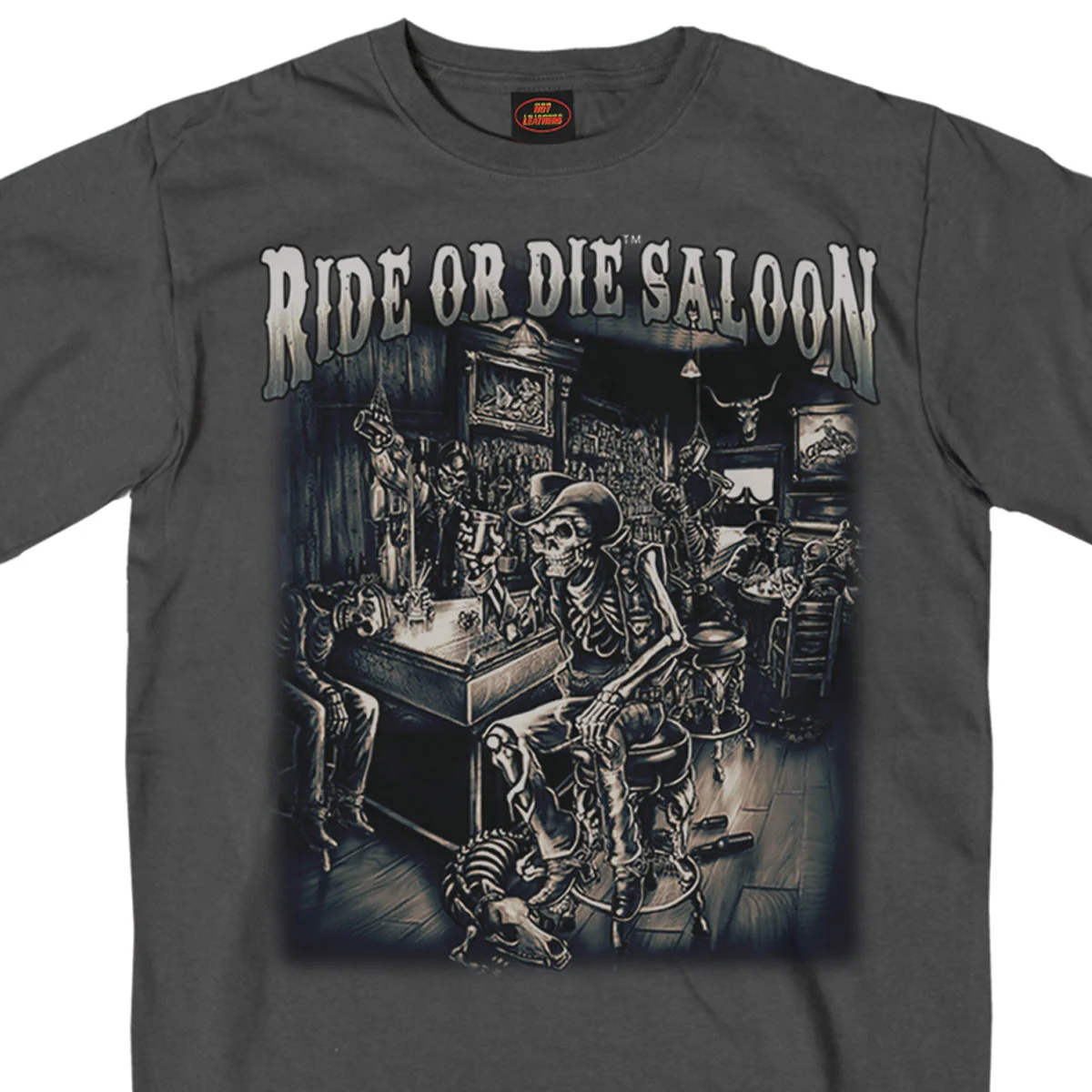 Practical Hot Leathers GMS1126 Men s Ride or Die Saloon Charcoal T-Shirt Trendy