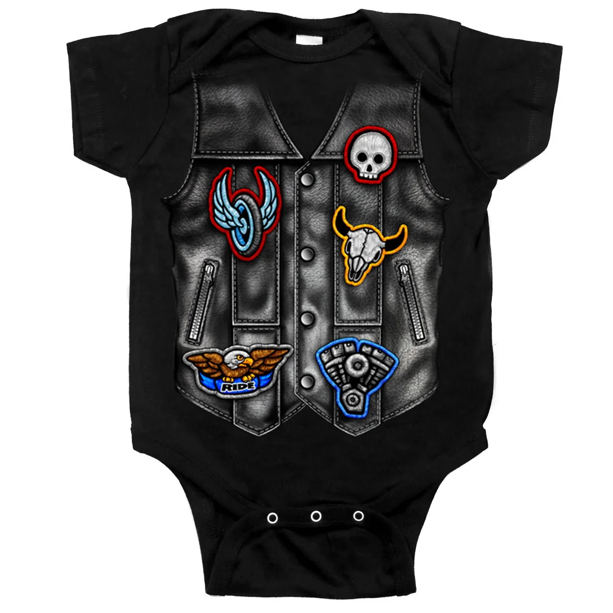 Organic Hot Leathers GYS1056 Black Bodysuit with Leather Vest Screen Print World-Class