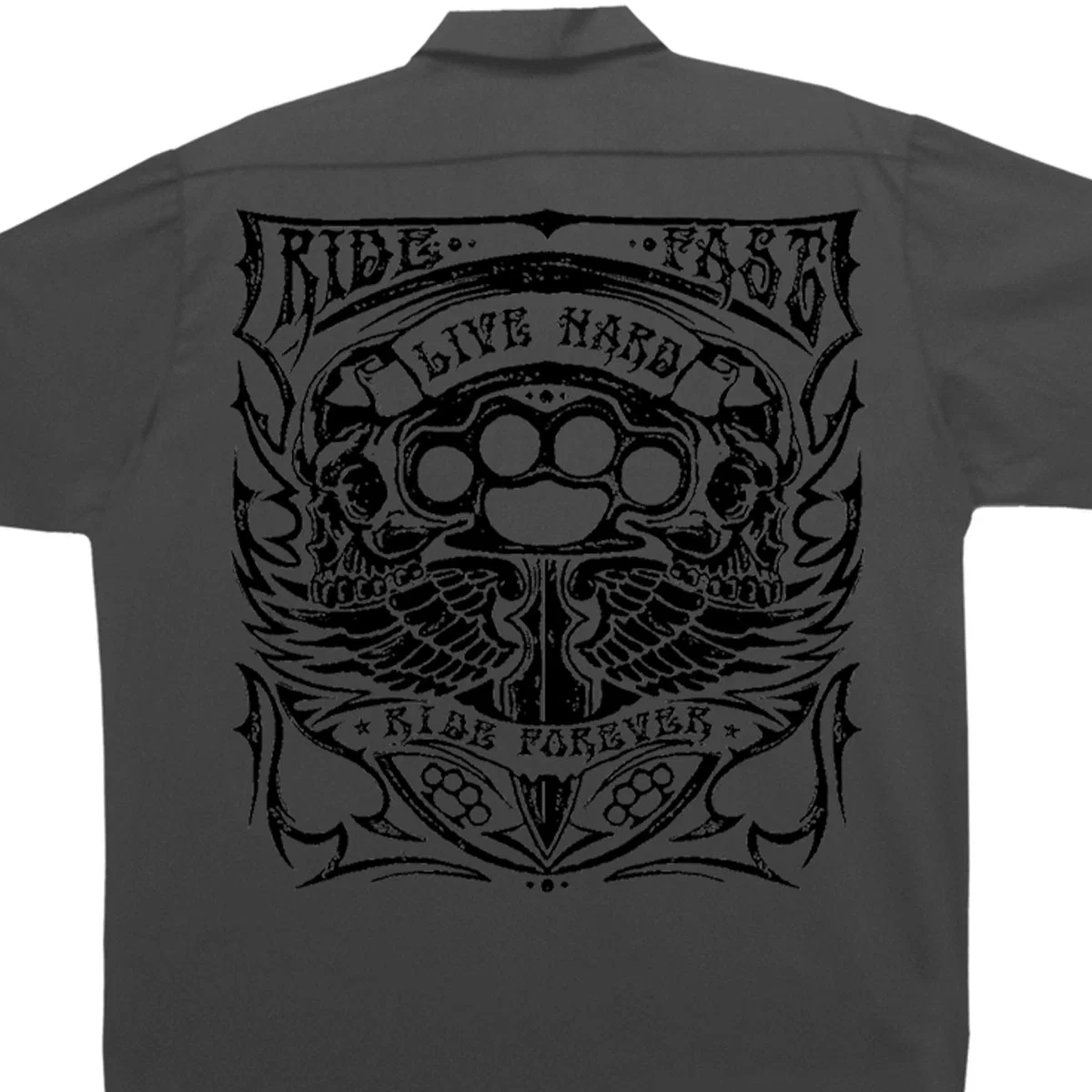 Refined Hot Leathers GMD6113 Men’s Charcoal Grey ‘Brass Knuckles’ Mechanic’s Shop Shirt High-Quality