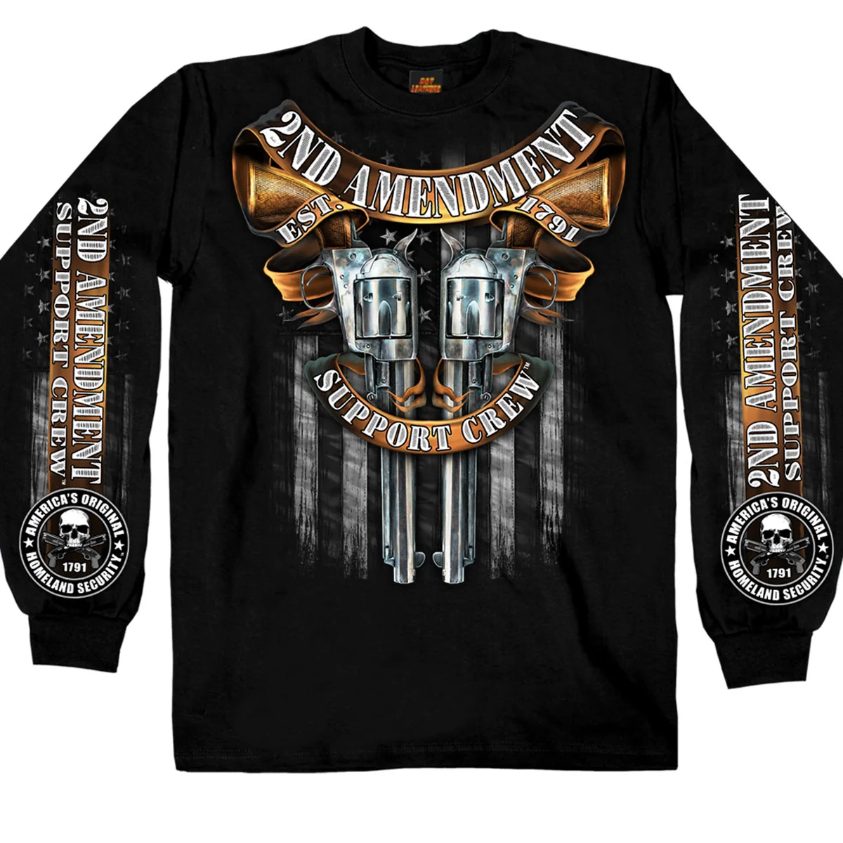Consistent Hot Leathers GMD2385 Mens ‘Crossed Pistols’ Long Sleeve Black T-Shirt Recyclable