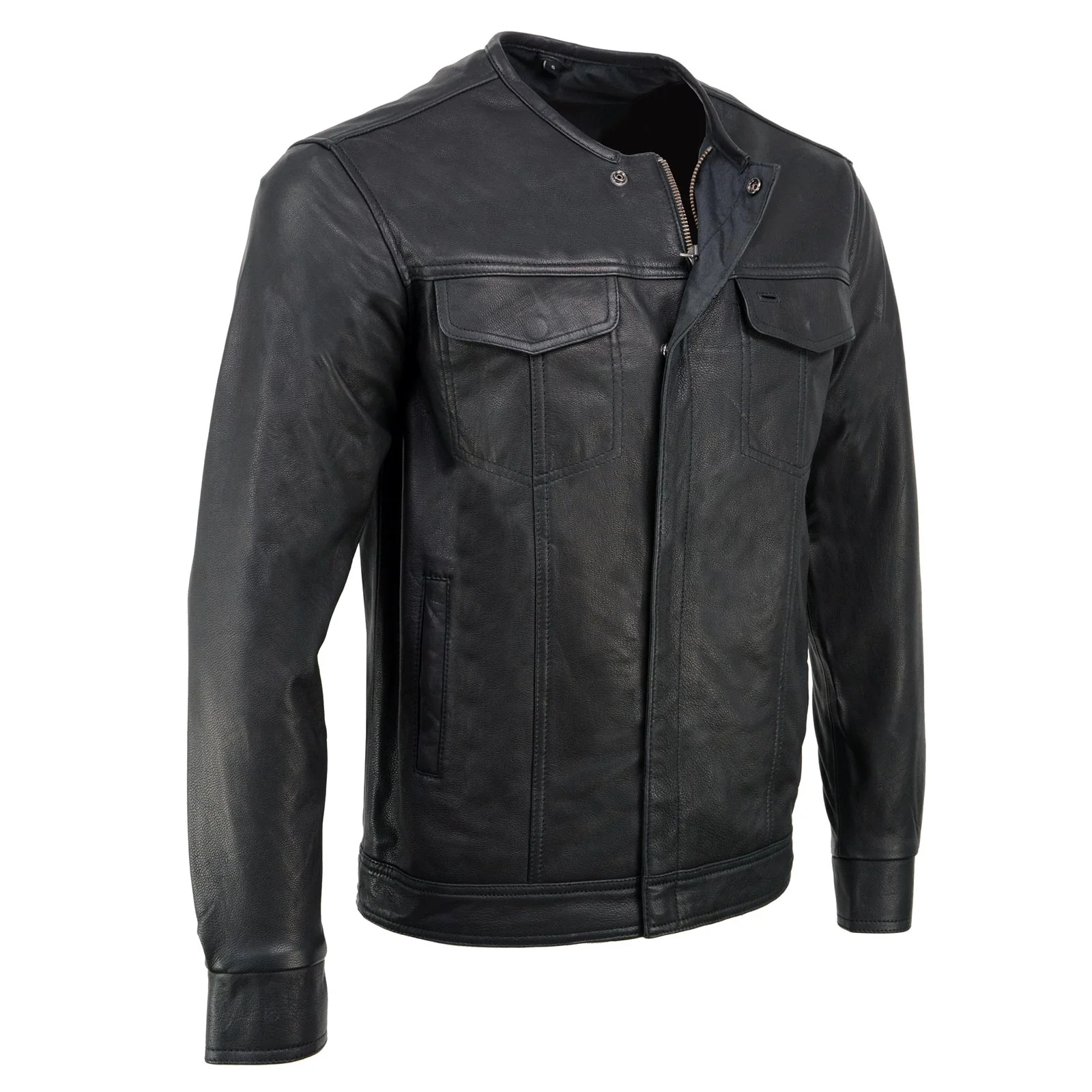 Stylish Milwaukee Leather MLM1607 Men’s Collarless Black Premium Goat Skin Leather Casual Biker Shirt w Dual Closure Superior