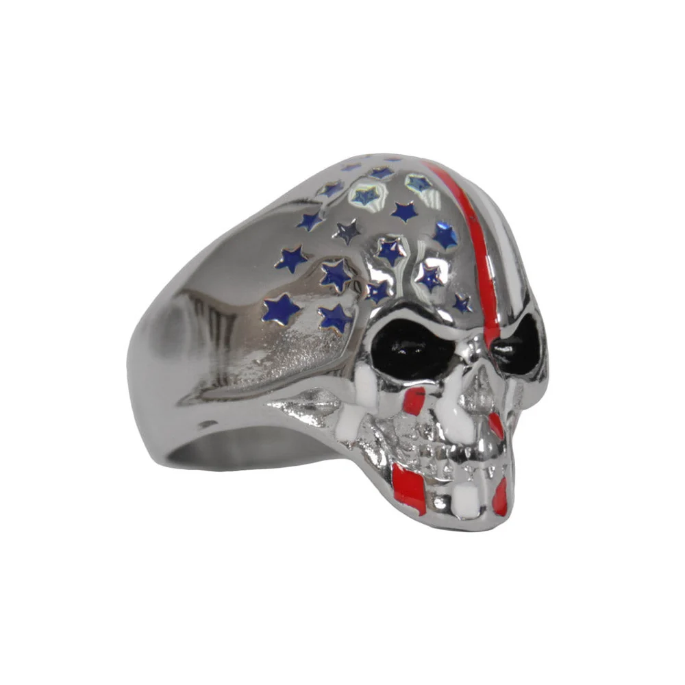 Prestigious Hot Leathers JWR2131 Men’s Silver ‘American Flag Skull’ Stainless Steel Ring Advanced