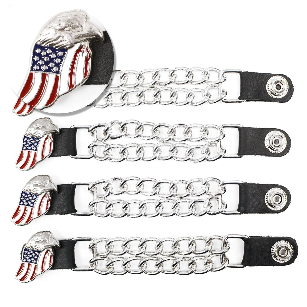 Verified Milwaukee Leather Eagle Flag Medallion Vest Extender Double Chrome Chains Leather 6.5 Long 4-PC MLA6005SET Classic
