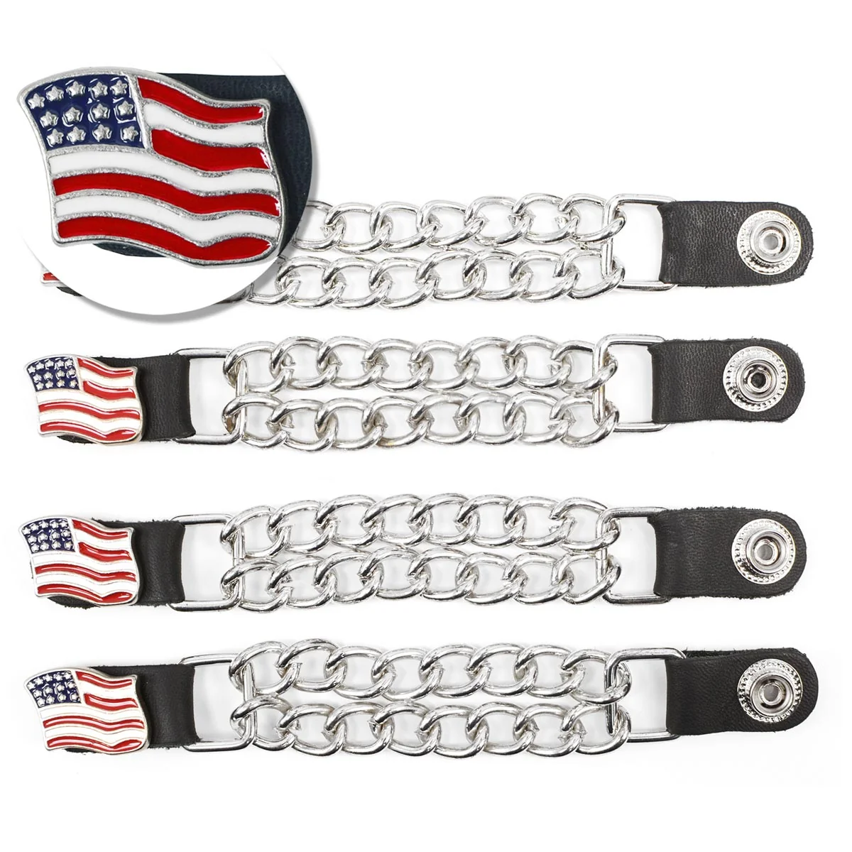Breathable Milwaukee Leather American Flag Vest Extender – Double Chrome Chains Leather 6.5 Extension 4-PCS MLA6008SET Elite