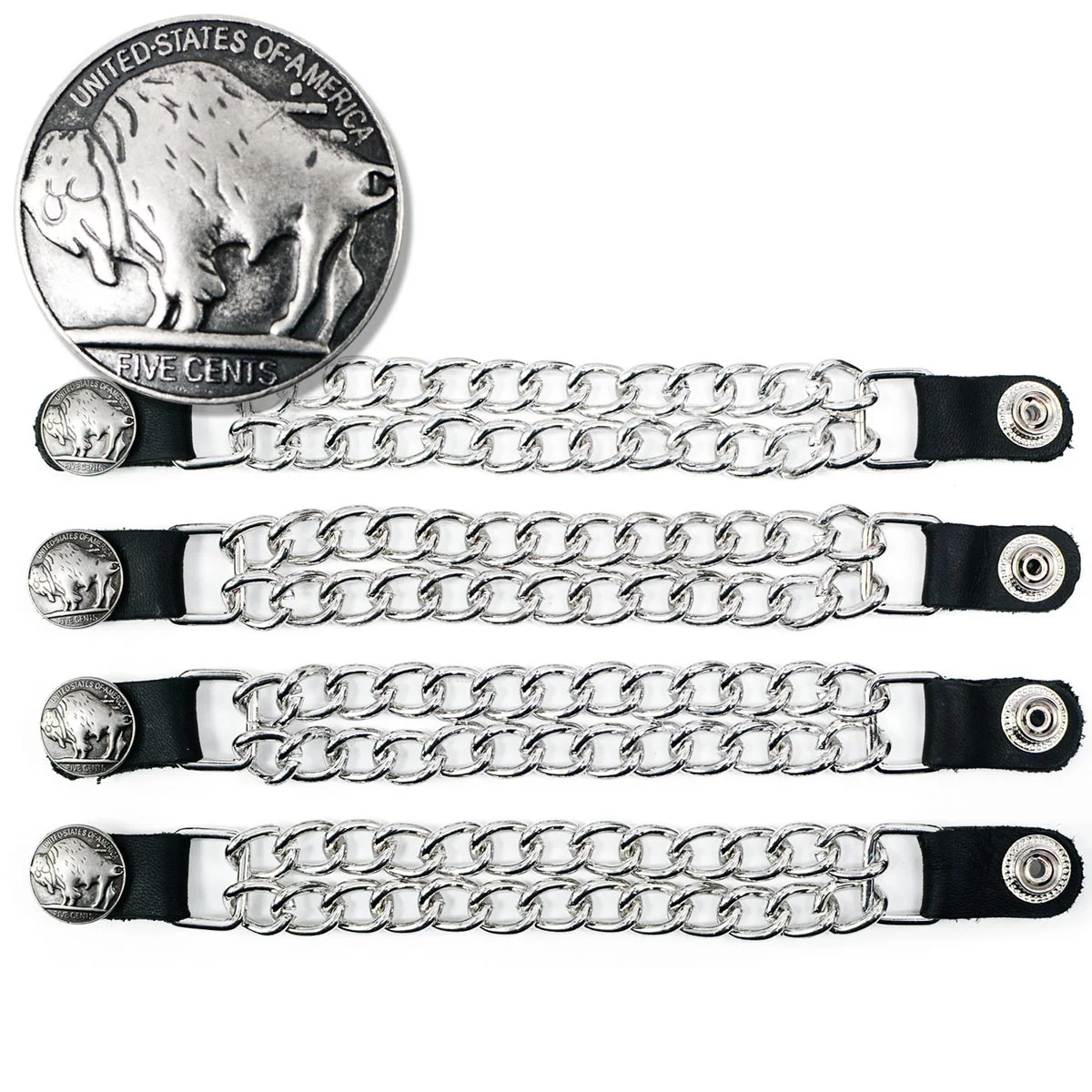 Lightweight Milwaukee Leather 5 Cent Buffalo Medallion Vest Extender – Double Chrome Chains Leather 8.5 Extension 4-PCS MLA6043SET Official