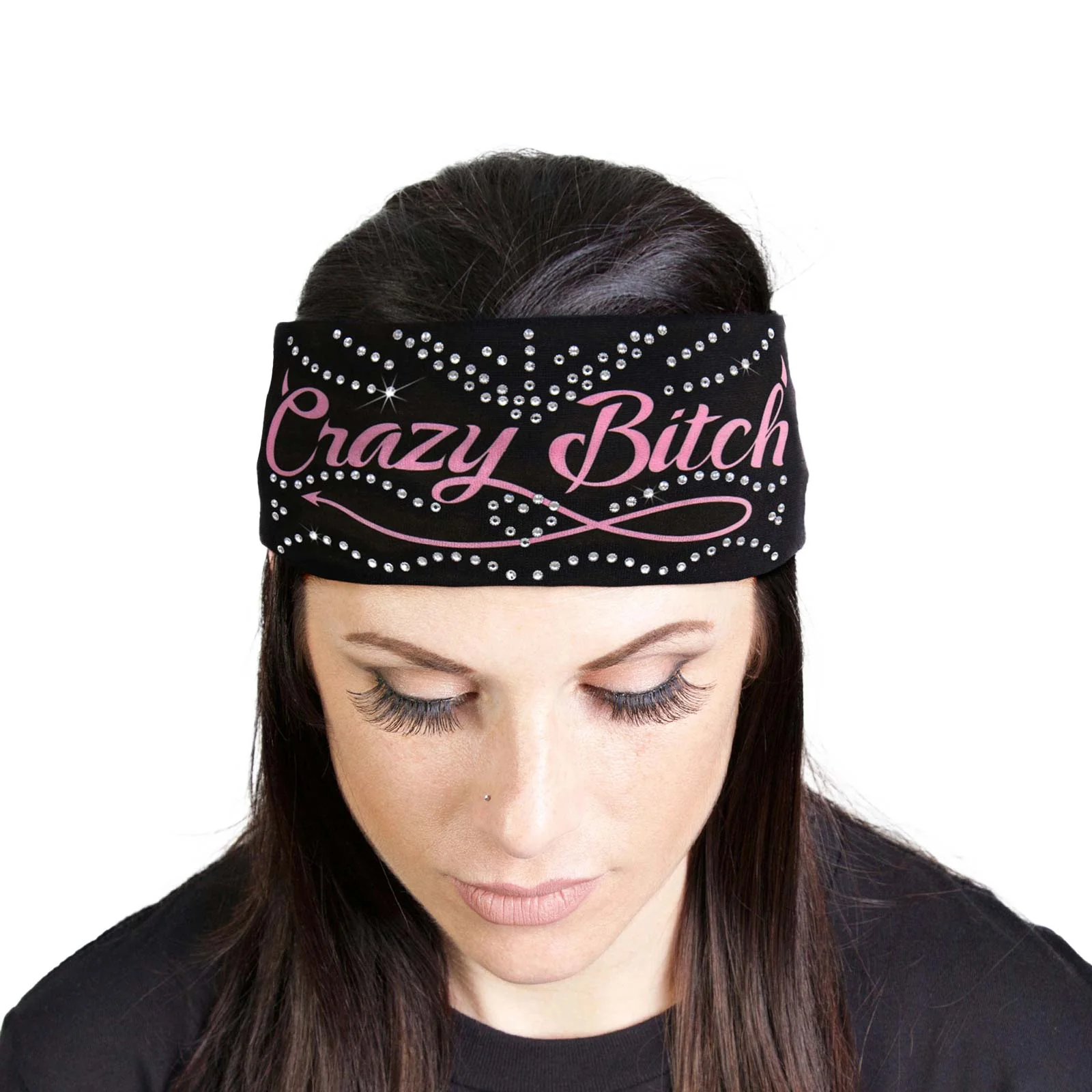 Soft Milwaukee Leather Bling Designed Wide Headbands-Headwraps for Women Biker Bandana with Crazy Bitch- MLA8016 High-End