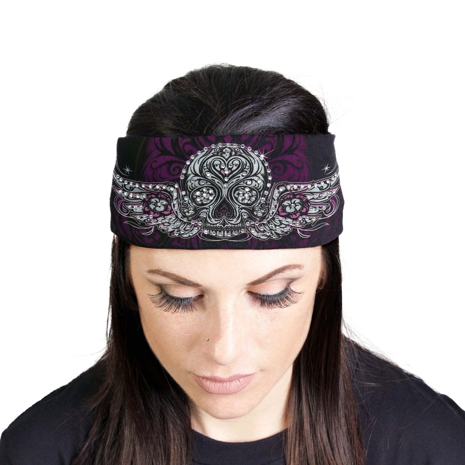 Long-Lasting Milwaukee Leather Bling Designed Wide Headbands-Headwraps for Women Biker Bandana with Antique Sugar – MLA8003 Casual