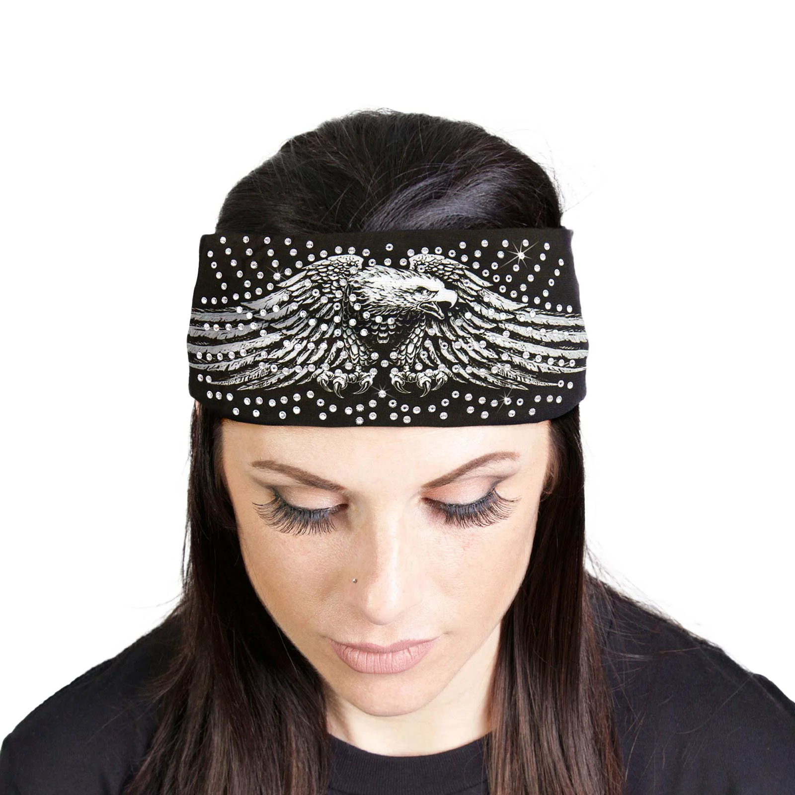 Casual Milwaukee Leather Bling Designed Wide Headbands-Headwraps for Women Biker Bandana with Down Wing Eagle – MLA8020 Elite