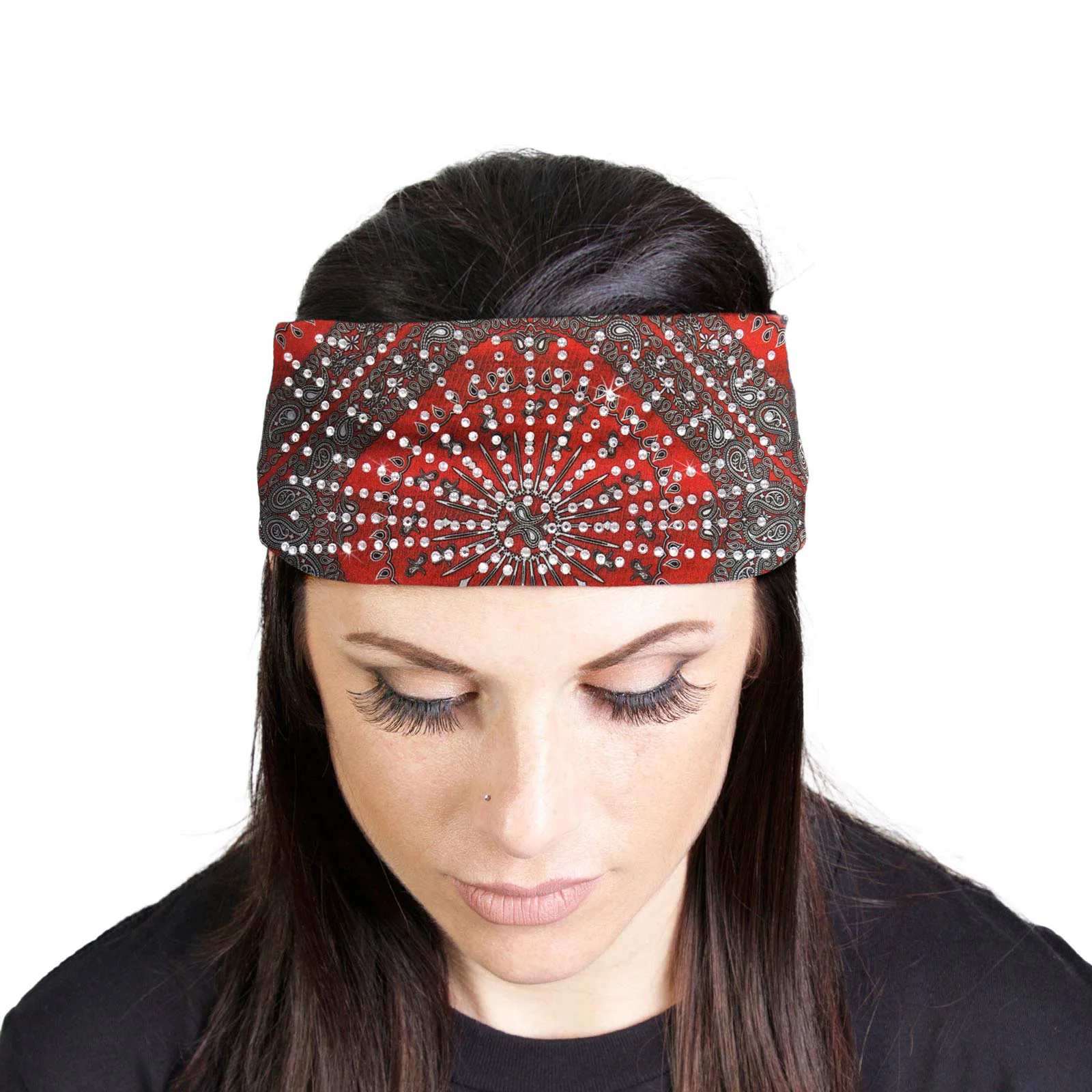 Fashionable Milwaukee Leather Bling Designed Wide Headbands-Headwraps for Women Biker bandana Classic Red- MLA8008 Professional