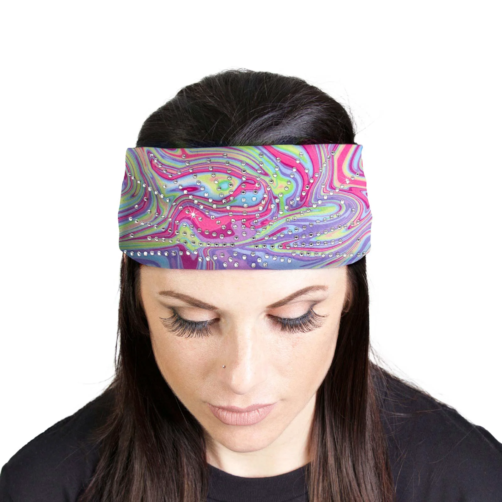 Fast Milwaukee Leather Bling Designed Wide Headbands-Headwraps for Women Biker Bandana with Rainbow Swirl – MLA8035 High-Grade