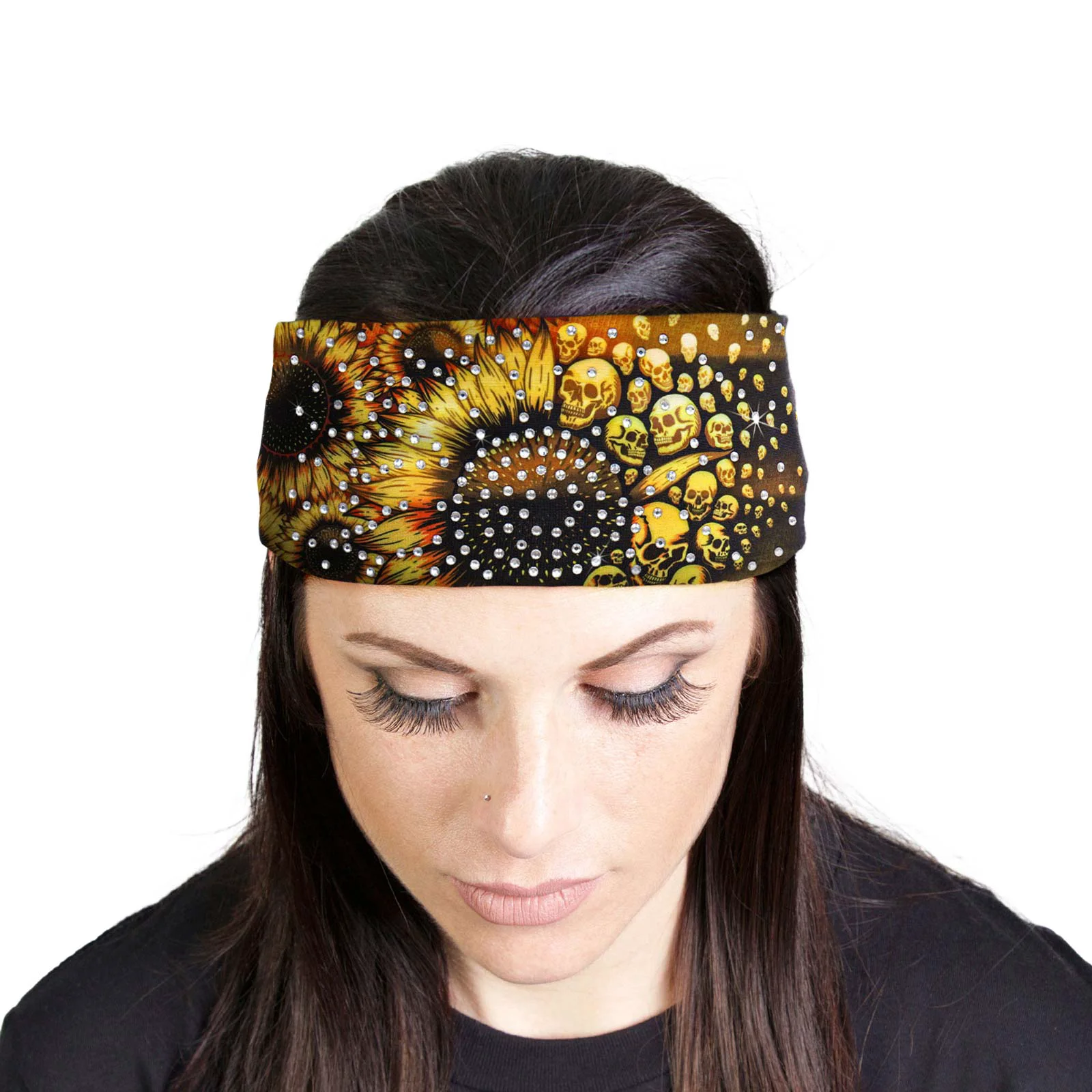 Minimalist Milwaukee Leather Bling Designed Wide Headbands-Headwraps for Women Biker Bandana with Sun Flower Skull – MLA8045 Specialty
