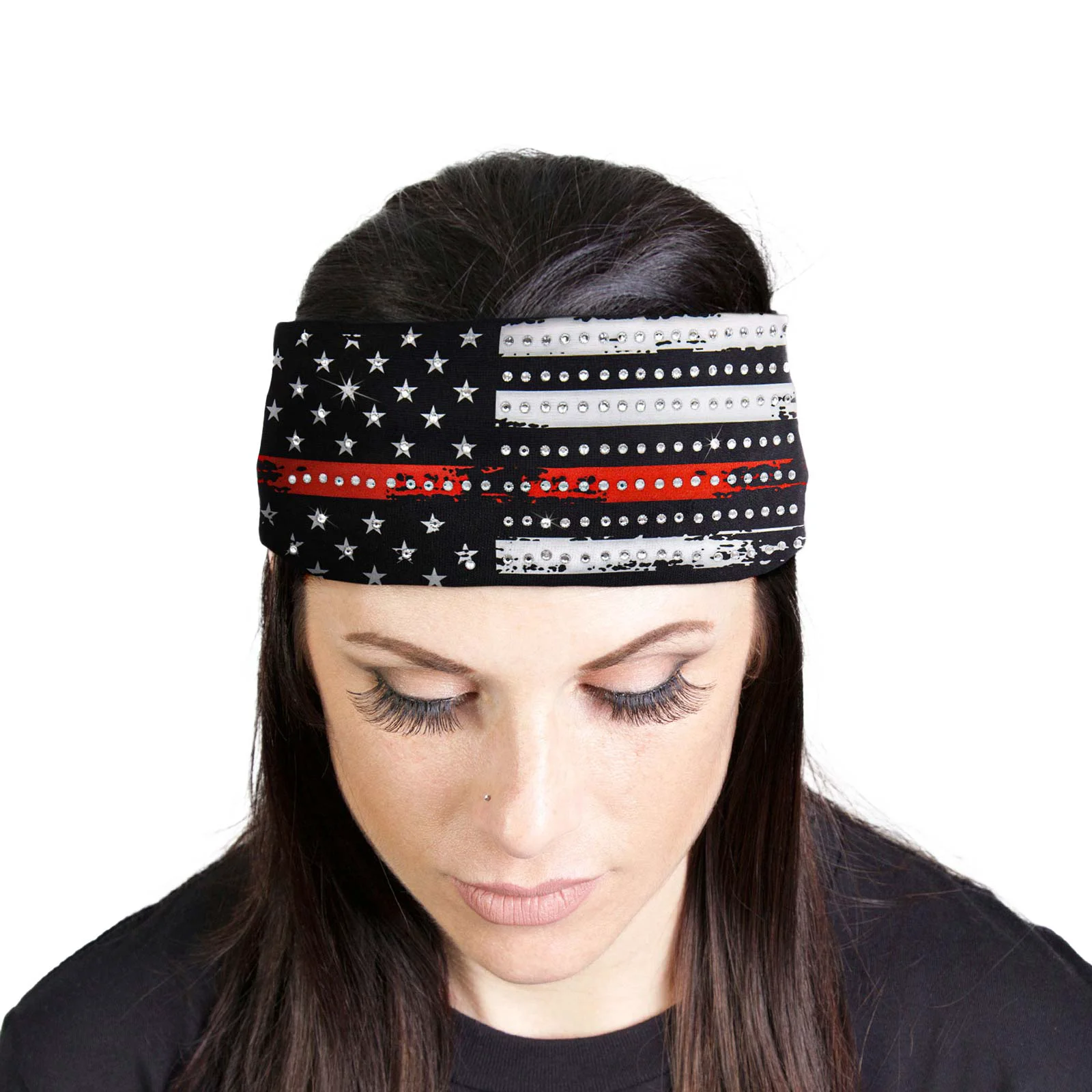 Excellent Milwaukee Leather Bling Designed Wide Headbands-Headwraps for Women Biker Bandana with Red Flag – MLA8036 Carefully Designed